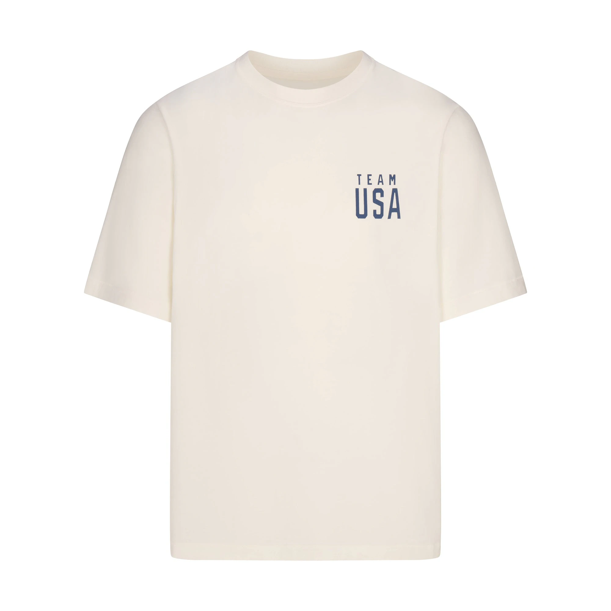 SKIMS FOR TEAM USA JERSEY SLEEP MENS OLYMPIC T-SHIRT | ECRUFLAT ON A WHITE BACKGROUND | FLT