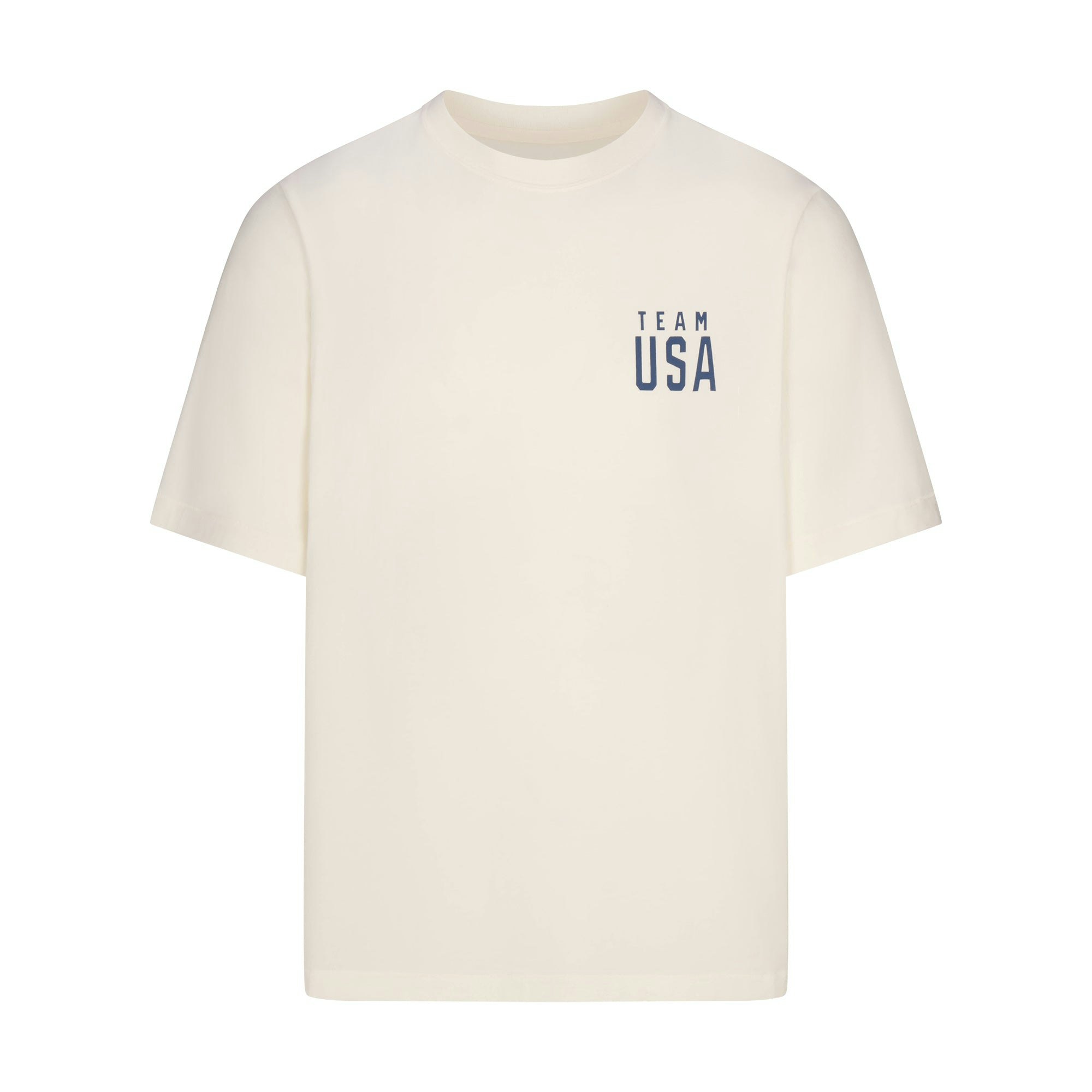 SKIMS FOR TEAM USA JERSEY SLEEP MENS PARALYMPIC T-SHIRT  | ECRUFLAT ON A WHITE BACKGROUND | FLT