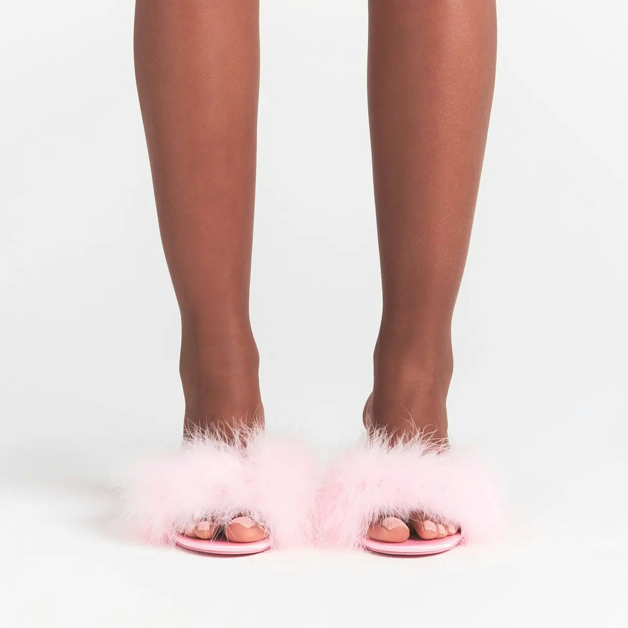 FEATHER KITTEN HEEL | CHERRY BLOSSOM ON A MODEL FRONT VIEW @ | FOCUS: 0.0, 1.0, 0.9