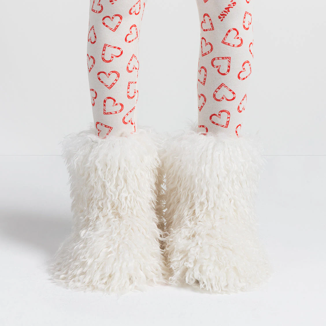 FAUX FUR SHAGGY BOOT | MARBLE ON A MODEL FRONT VIEW