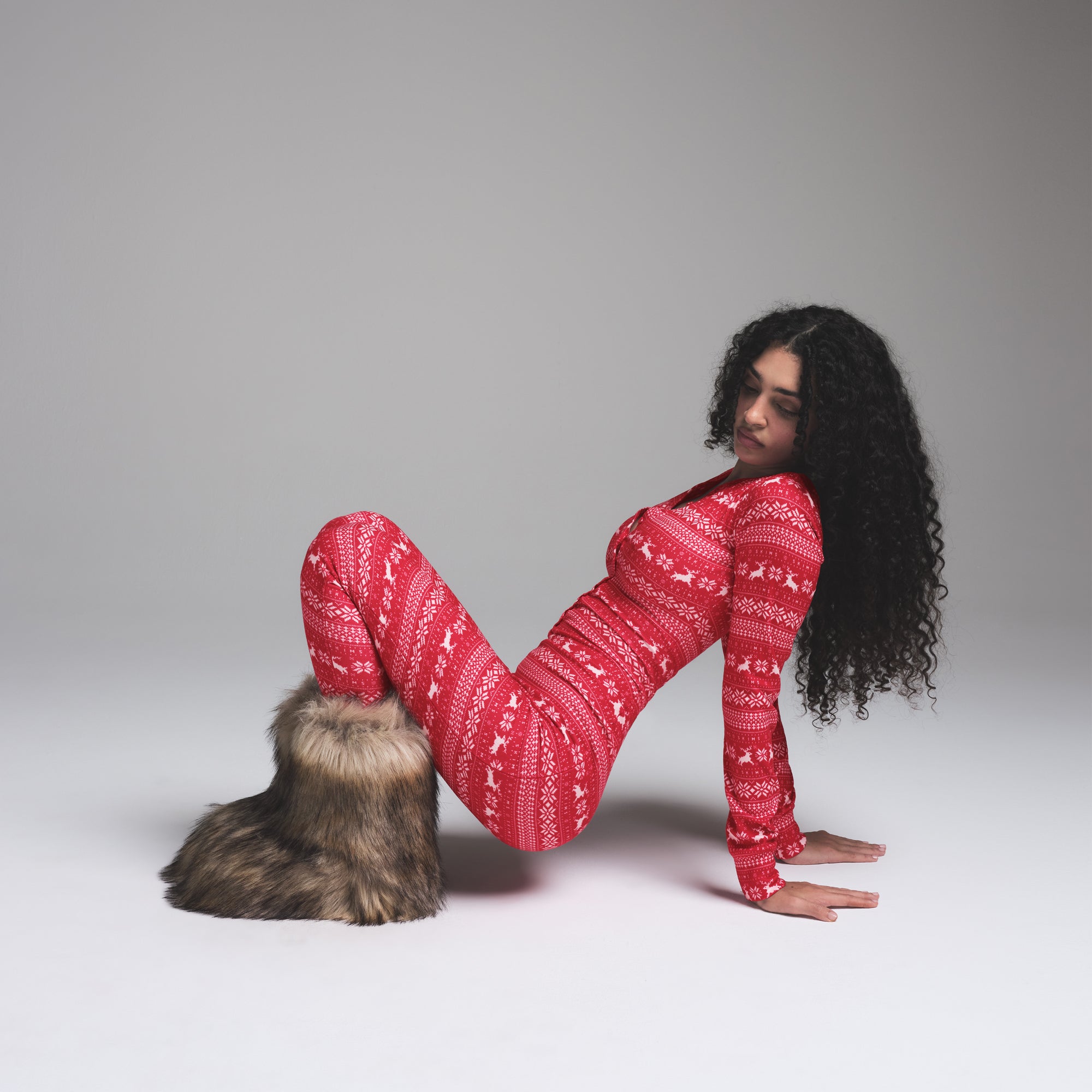 Red faux fur boots best sale