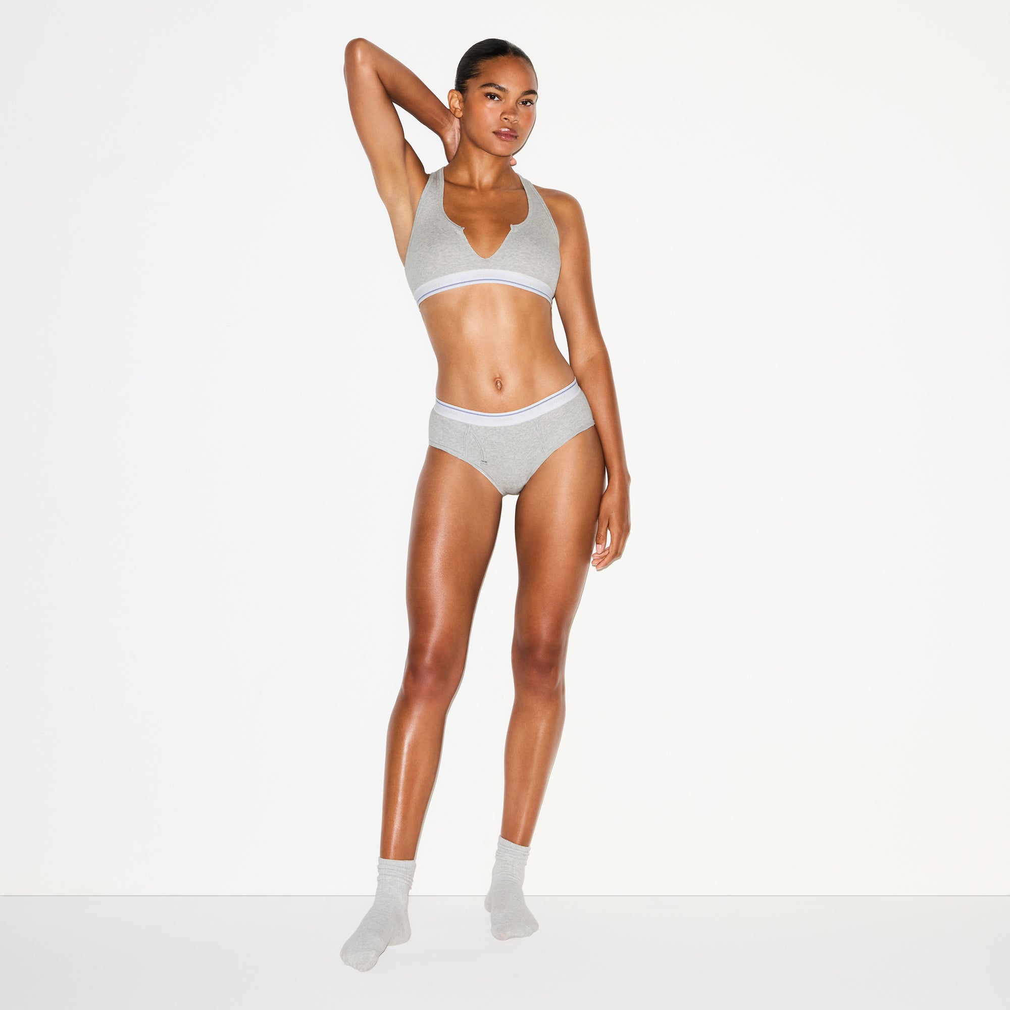 COTTON RIB HIPSTER | LIGHT HEATHER GREY STRIPE