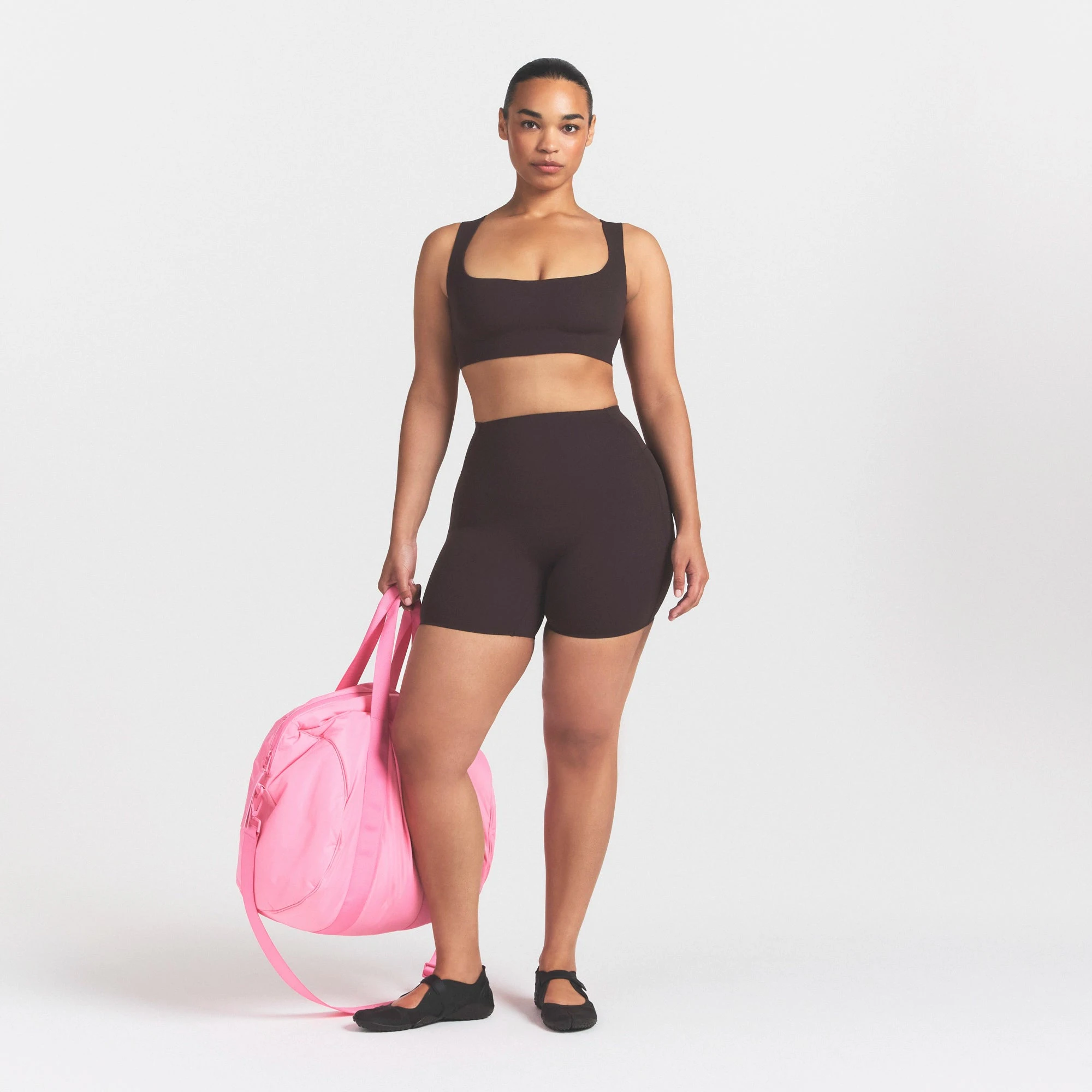 NikeSKIMS STUDIO STRETCH SQUARE NECK RACER BRA | DARK ROASTON A MODEL FRONT
