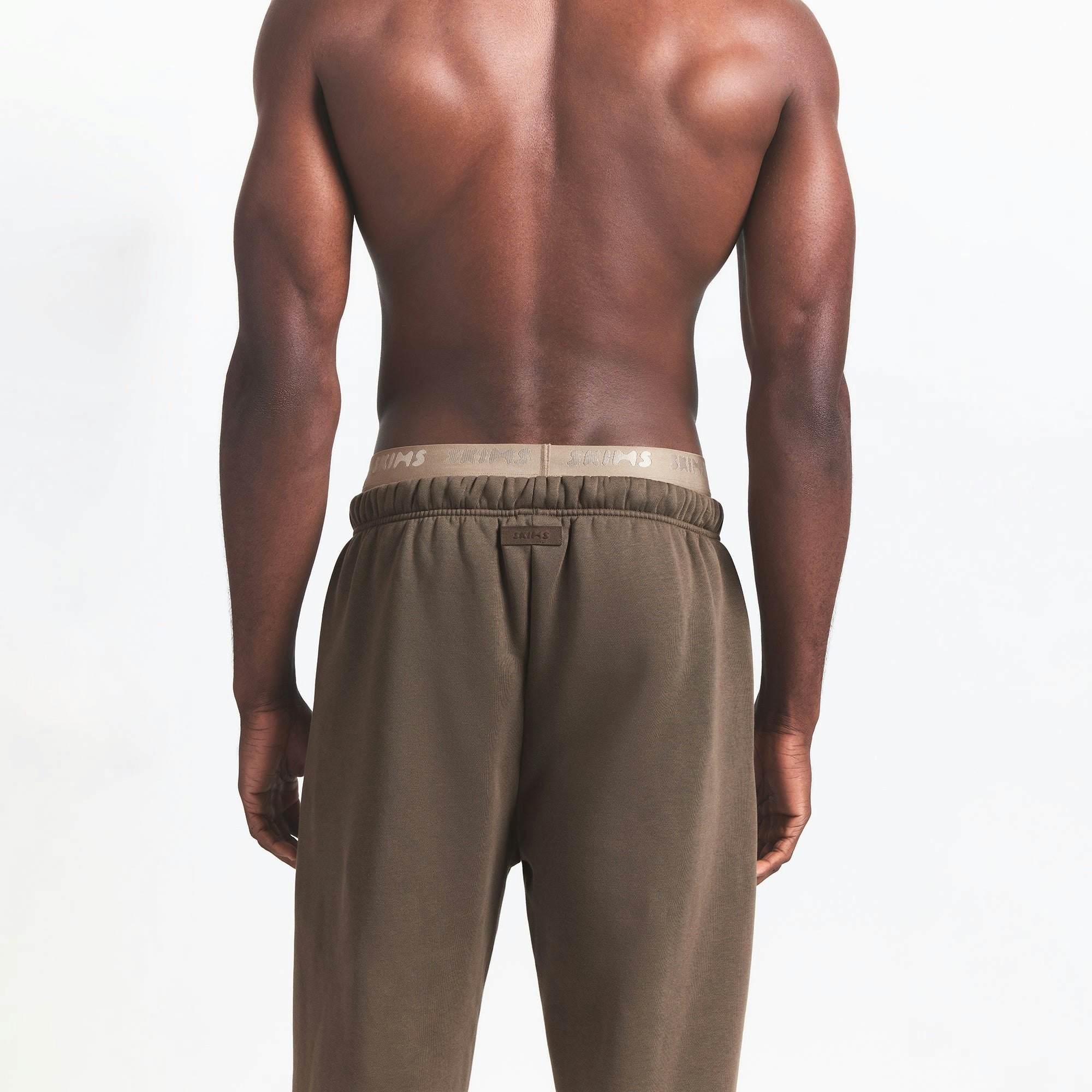 FLEECE LOUNGE MENS RELAXED JOGGER | DRIFTWOOD ON A MODEL BACK VIEW @ | FOCUS: 0.0, 1.0, 0.9
