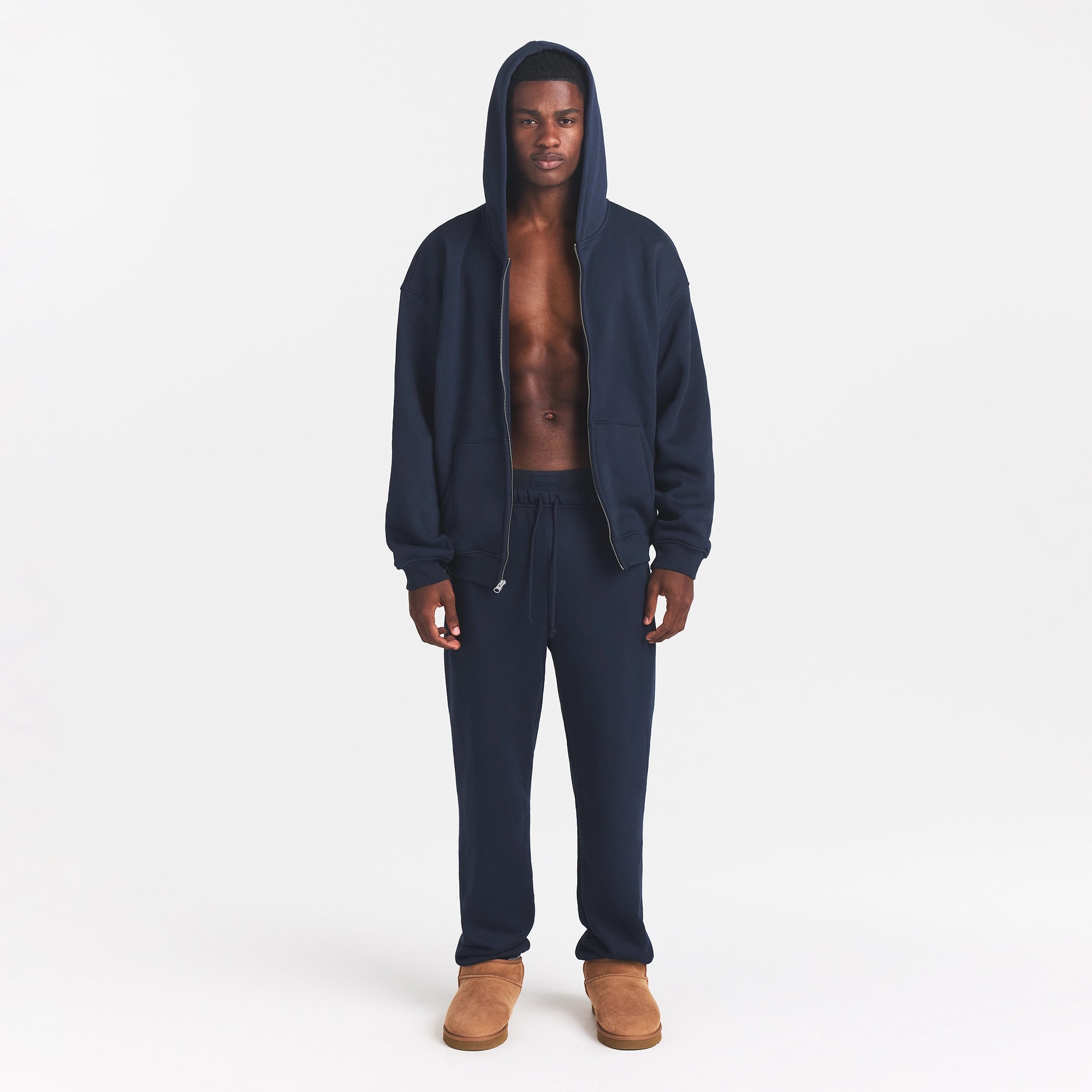 FLEECE LOUNGE MENS RELAXED JOGGER | NAVY ON A MODEL FRONT VIEW | FOCUS: 0.0, 1.0, 0.9