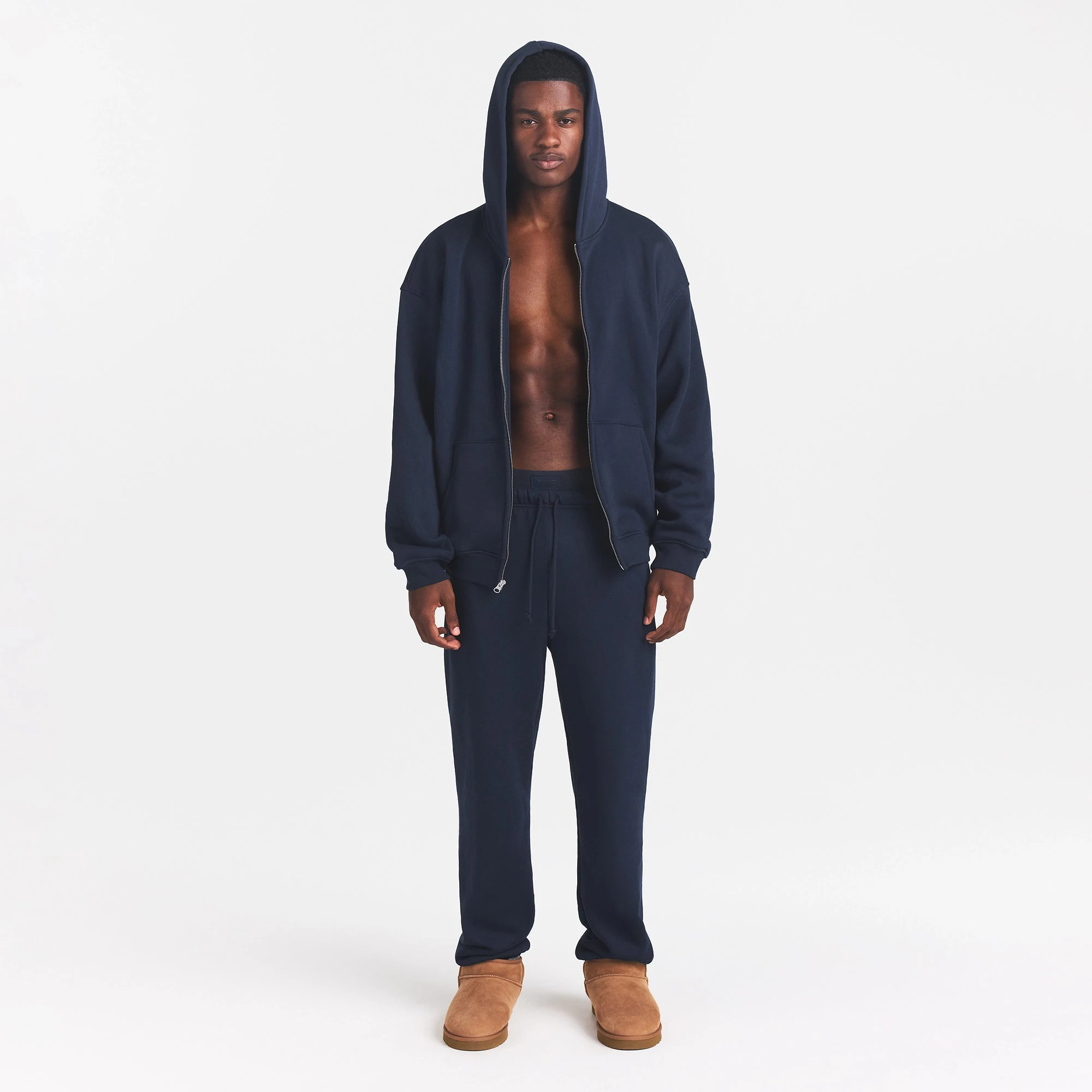 FLEECE LOUNGE MENS RELAXED JOGGER | NAVY ON A MODEL FRONT VIEW | FOCUS: 0.0, 1.0, 0.9