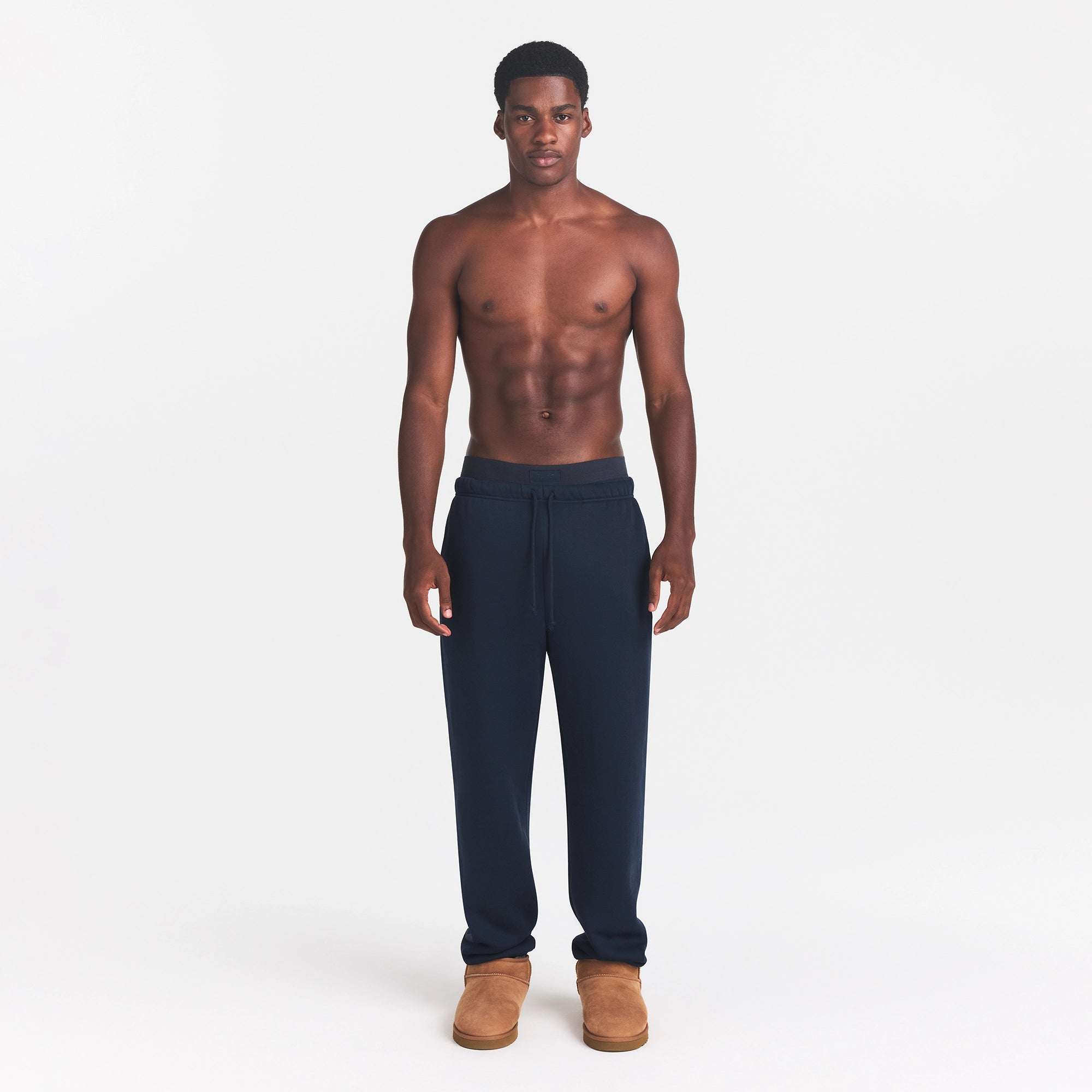 FLEECE LOUNGE MENS RELAXED JOGGER | NAVY ON A MODEL FRONT VIEW | FOCUS: 0.0, 1.0, 0.9
