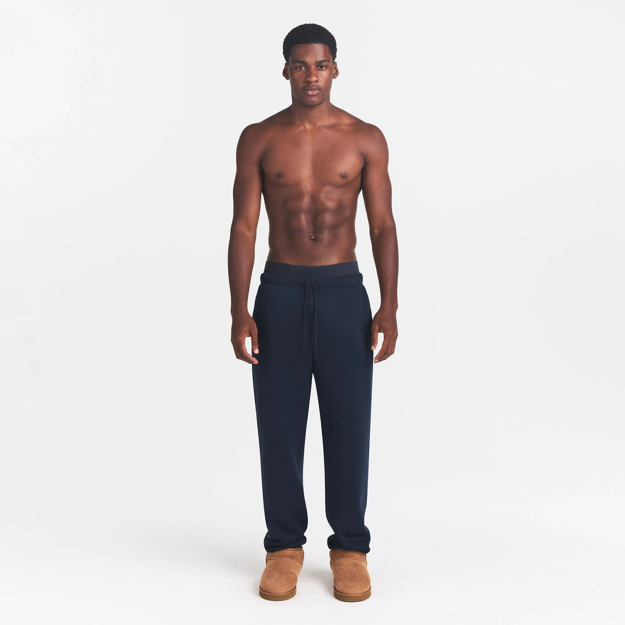 FLEECE LOUNGE MENS RELAXED JOGGER | NAVY ON A MODEL FRONT VIEW | FOCUS: 0.0, 1.0, 0.9