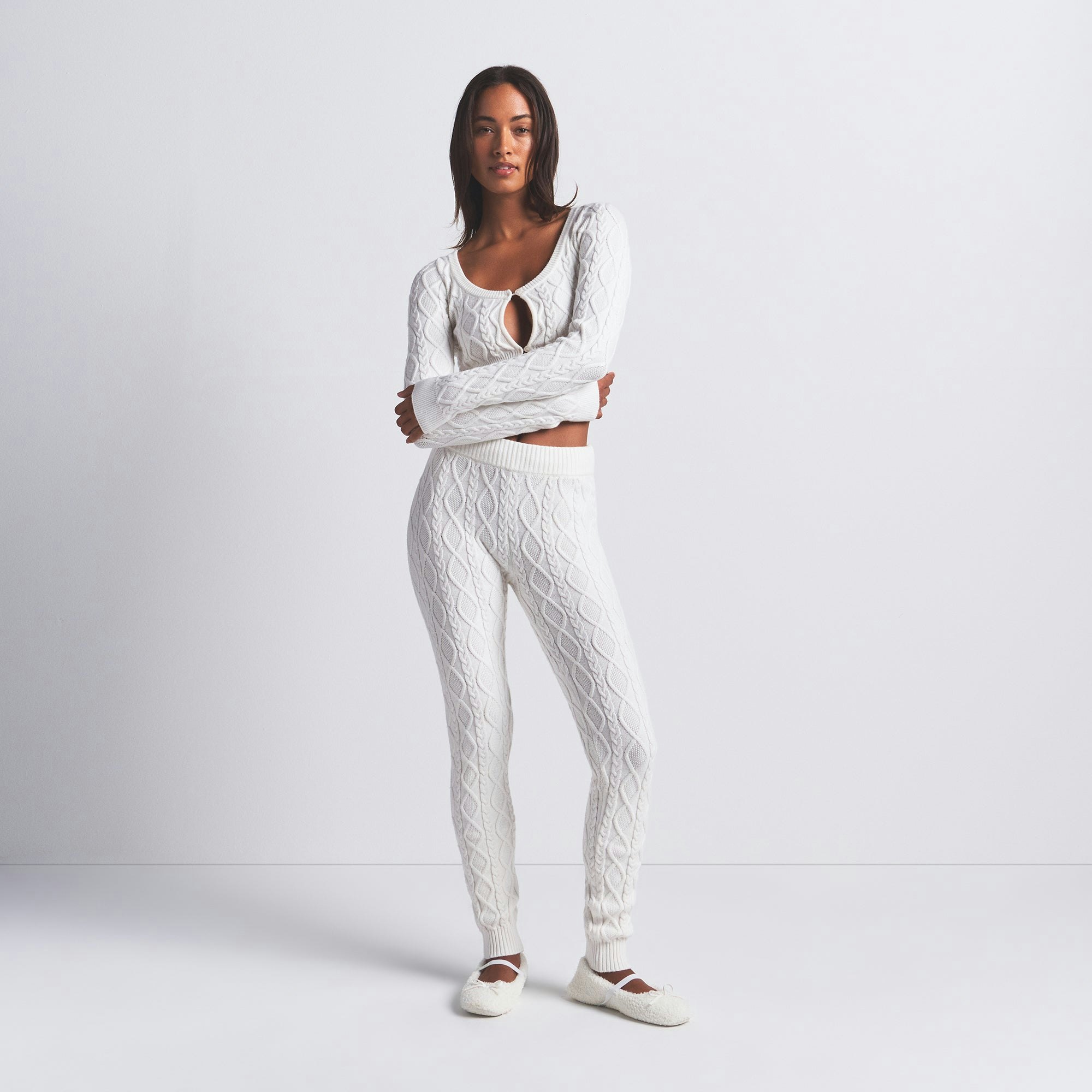 SWEATER KNIT LEGGING | IVORY ON A MODEL FRONT VIEW @ | FOCUS: 0.0, 1.0, 0.9