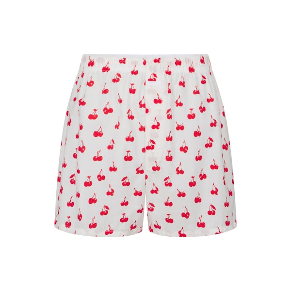 COTTON POPLIN MENS BOXER | ANALOG CHERRIES PRINT FLAT ON A WHITE BACKGROUND | FLT