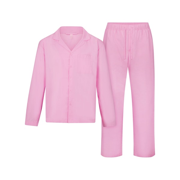 COTTON POPLIN MENS LONG SLEEP SET | BUBBLE GUM FLAT ON A WHITE BACKGROUND | FLT