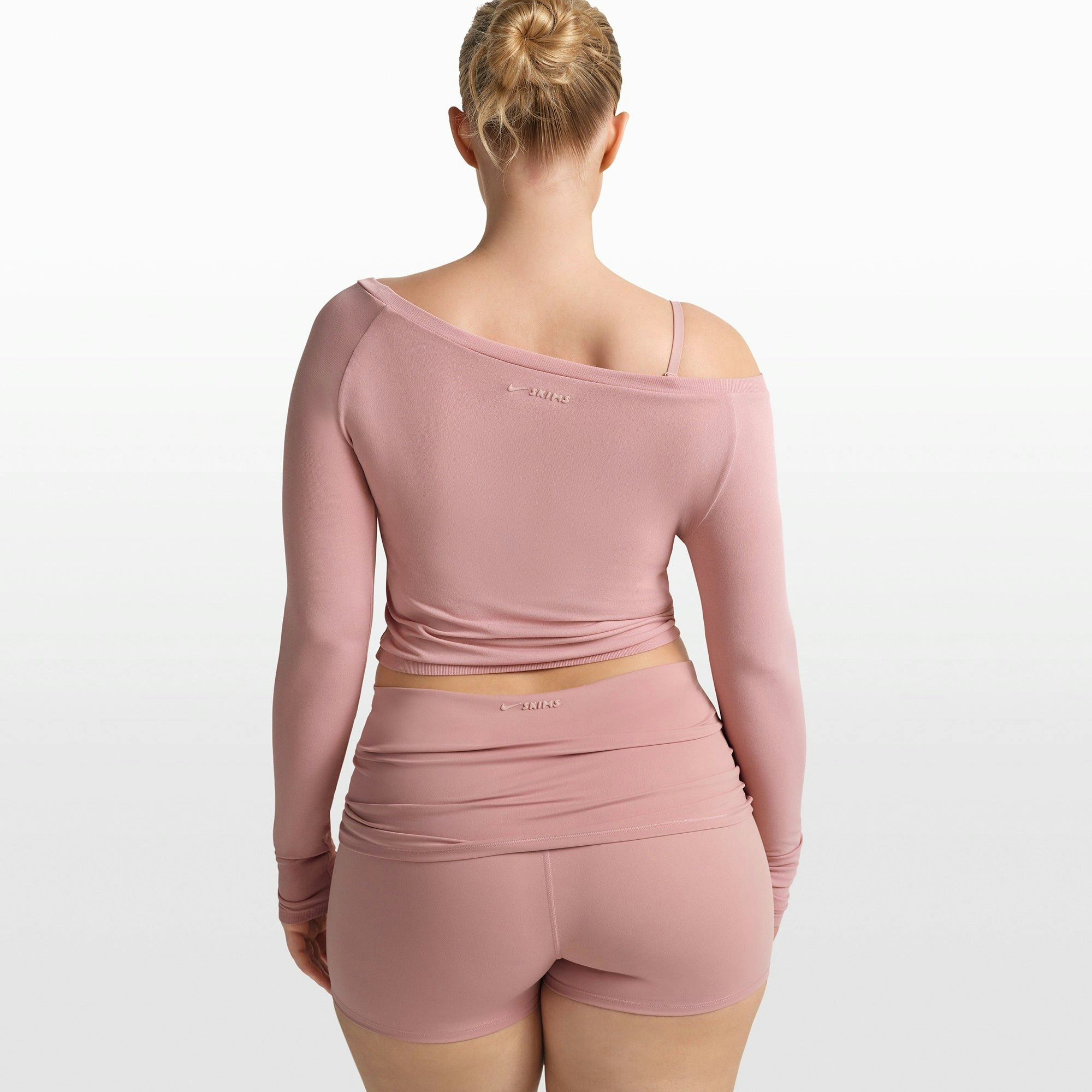 NikeSKIMS STRETCH KNIT LONG SLEEVE BOATNECK TOP | HIMALAYAN ON A MODEL FRONT VIEW @ | FOCUS: 0.0, 1.0, 0.9