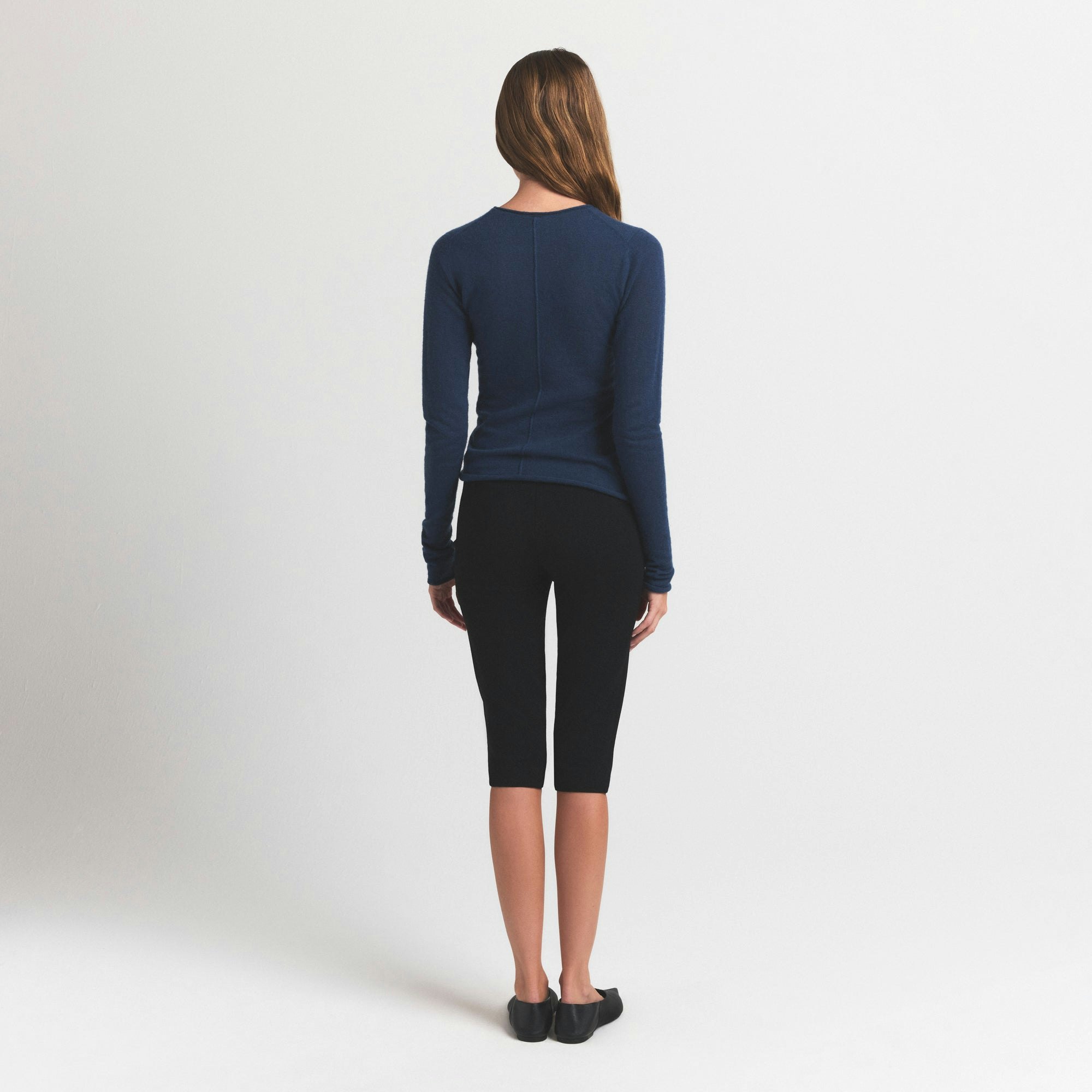 FEATHERWEIGHT CASHMERE LONG SLEEVE TOP | INDIGO ON A MODEL SIDE VIEW S | FOCUS: 0.0, 1.0, 0.9