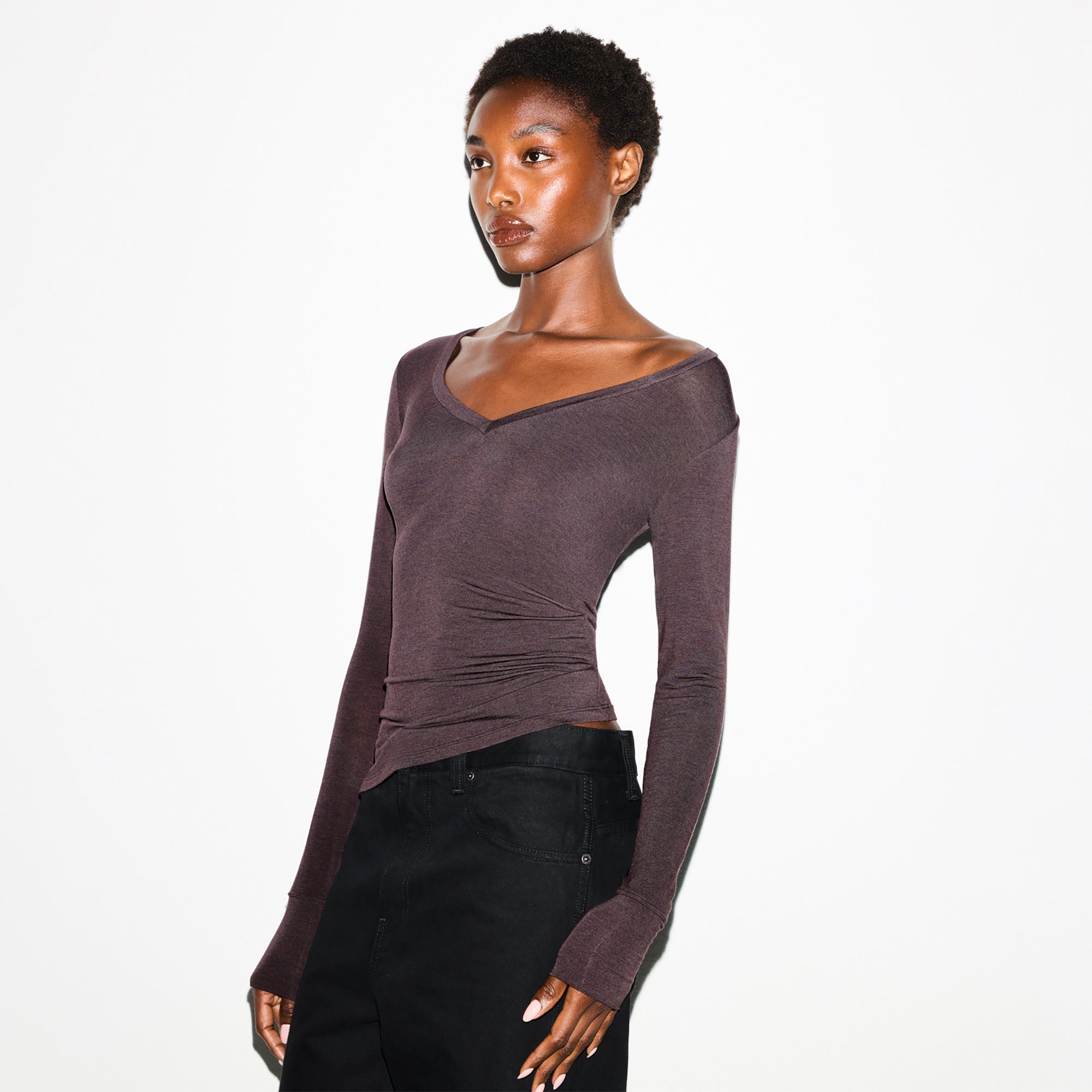 SHEER MODAL LONG SLEEVE V NECK | PHOENIX