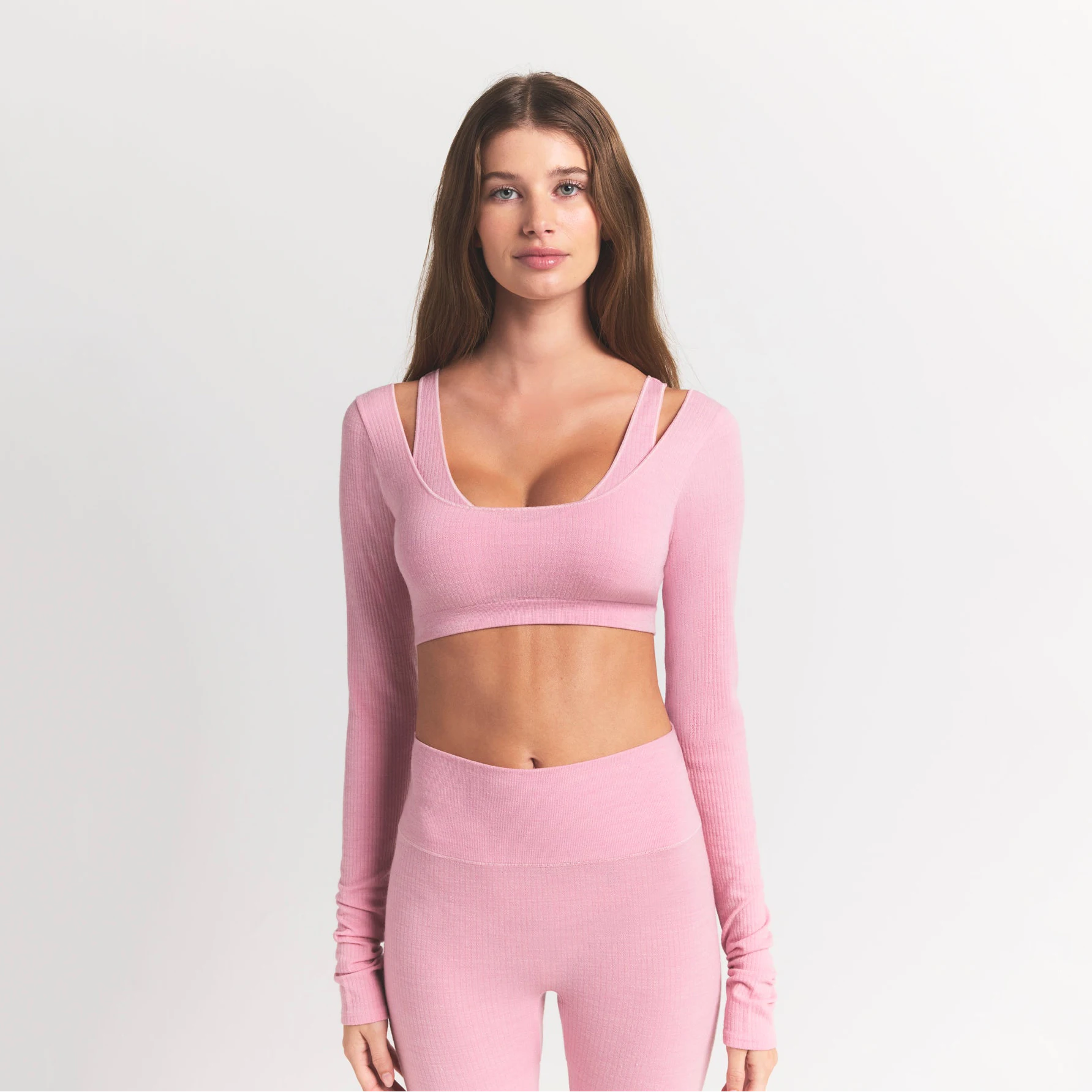 WOOL RIB LONG SLEEVE SUPER CROPPED TOP | HALITE ON A MODEL SIDE VIEW S | FOCUS: 0.0, 1.0, 0.9