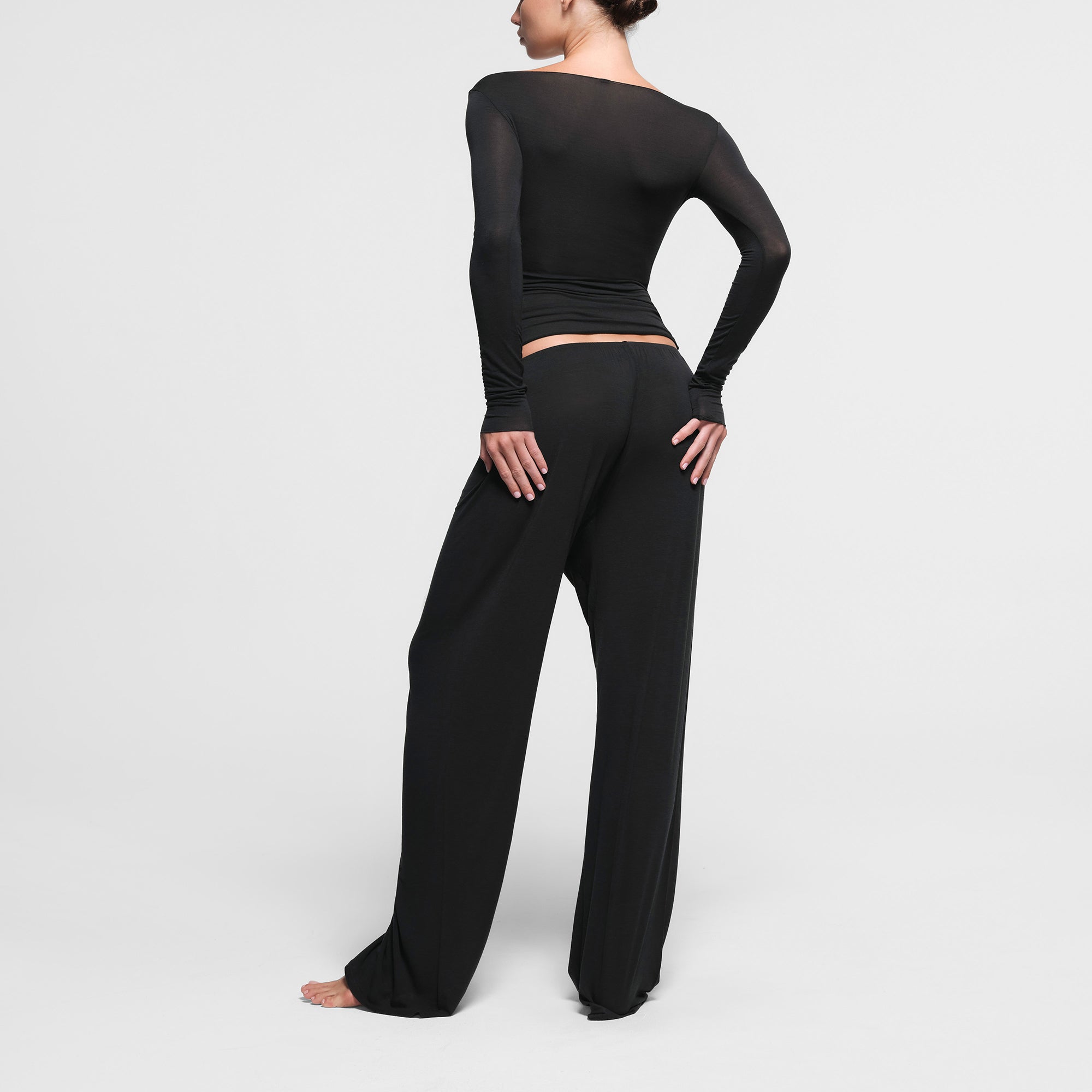 SHEER MODAL LONG SLEEVE BOAT NECK TOP | ONYX