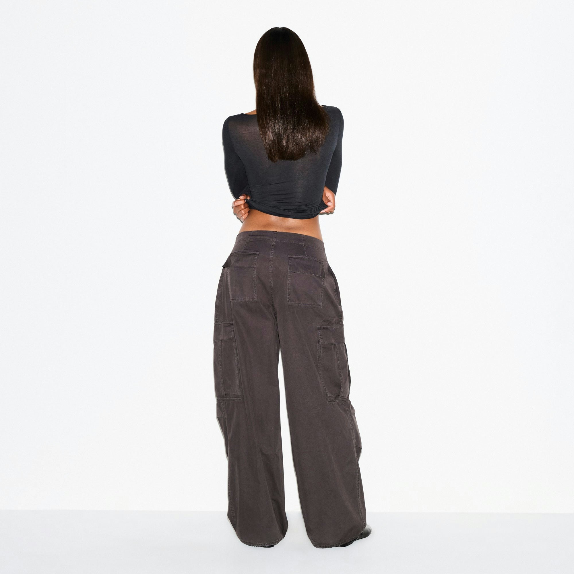 SHEER MODAL LONG SLEEVE BOATNECK TOP | ONYX ON A MODEL FRONT VIEW @ | FOCUS: 0.0, 1.0, 0.9