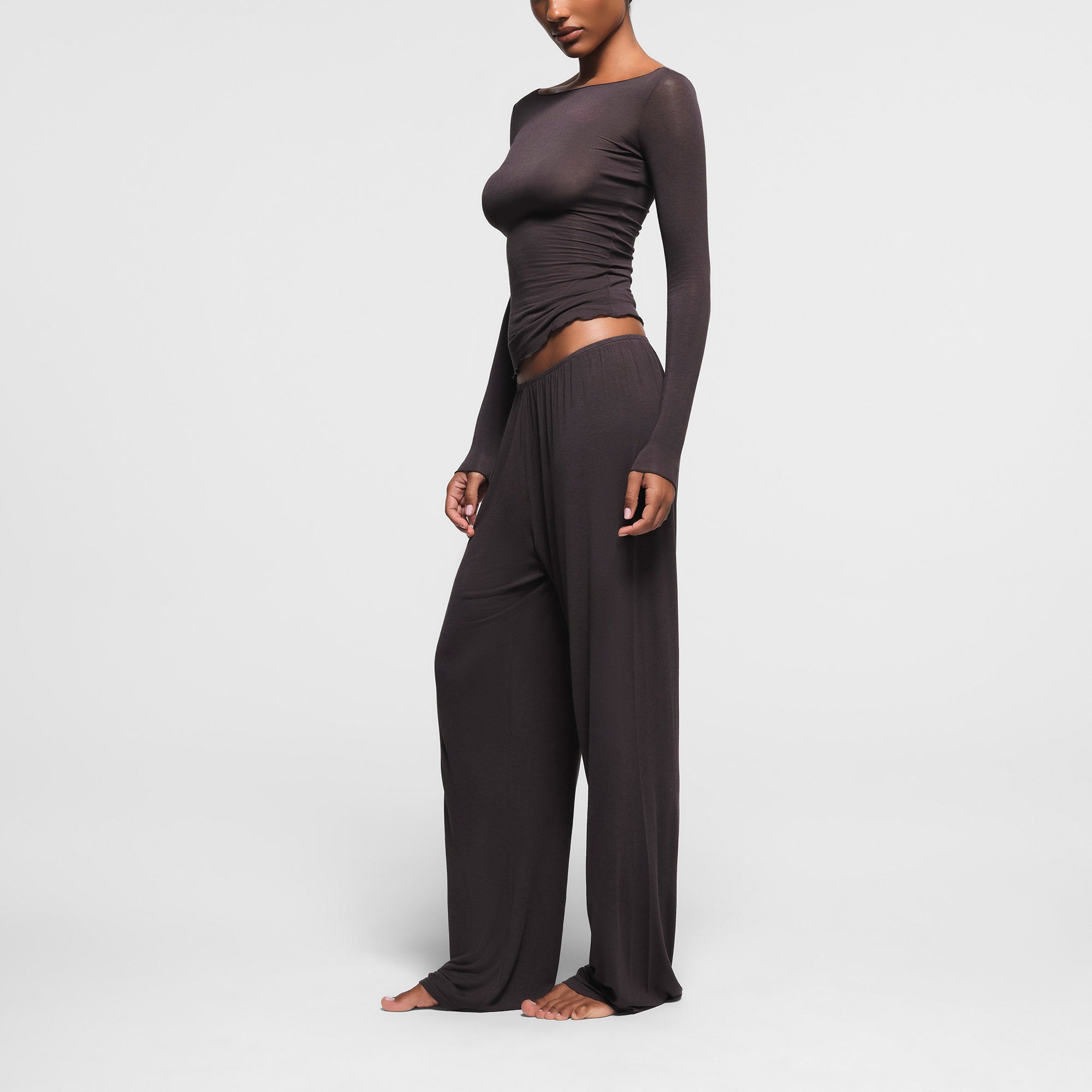 SHEER MODAL LONG SLEEVE BOAT NECK TOP | PHOENIX | XXS