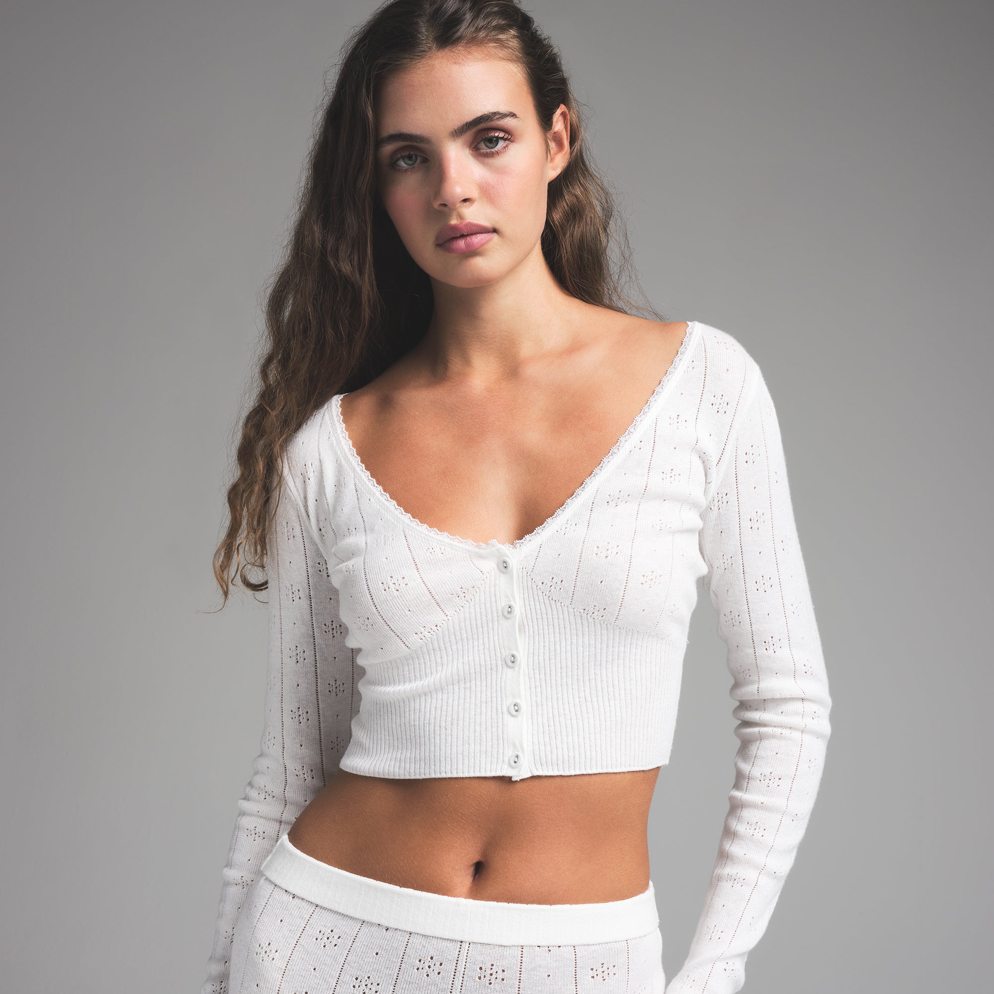 Pointelle cropped cardigan sale