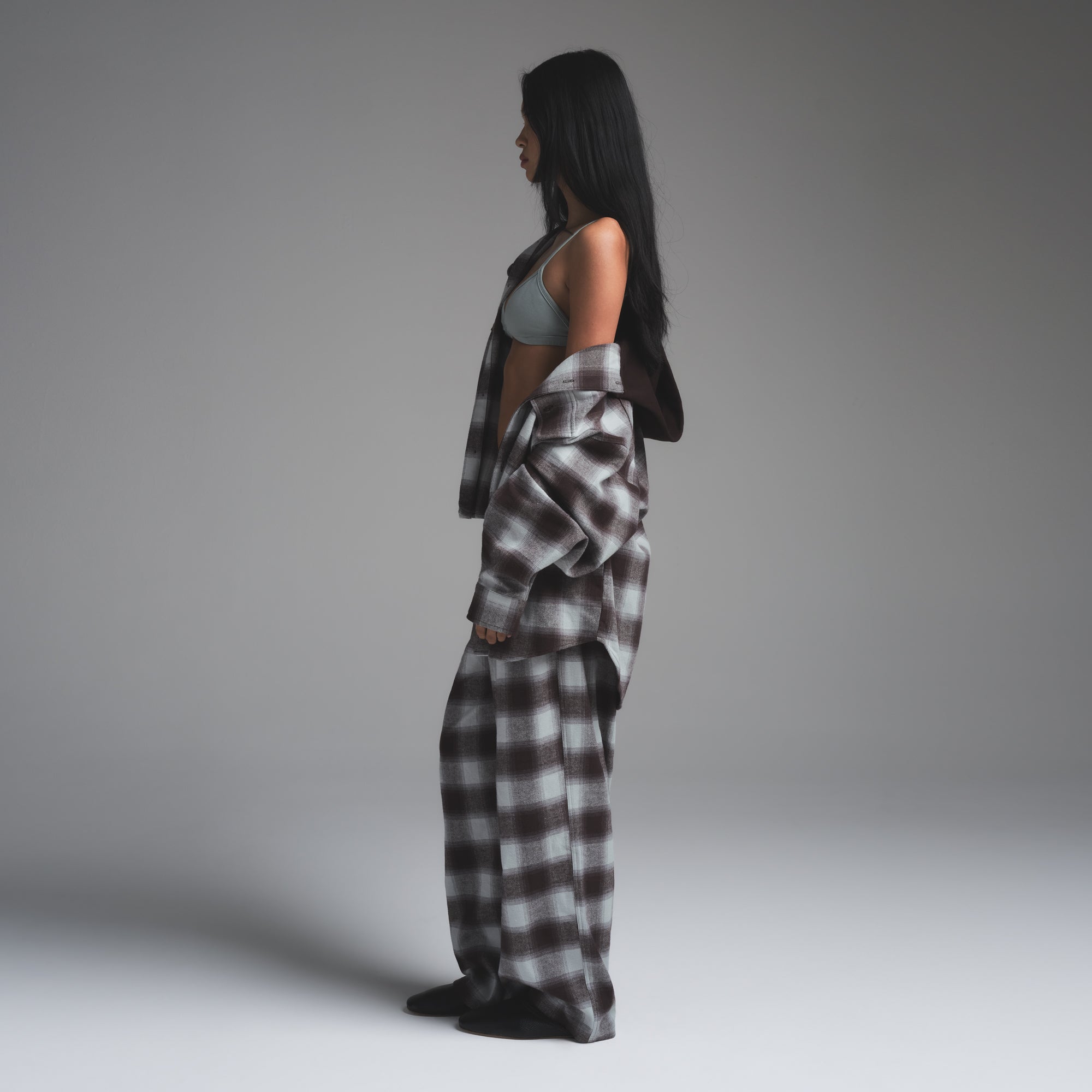 OUTDOOR FLANNEL OVERSIZED HOODED SHIRT | VAPOR SHADOW PLAID | XXS