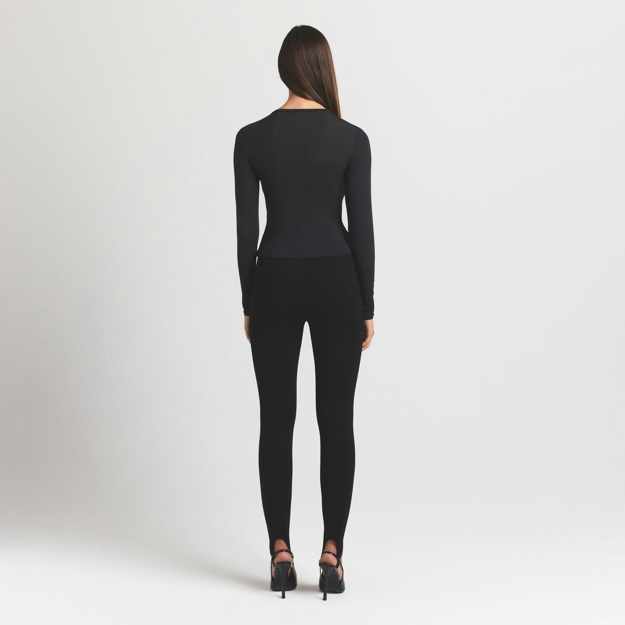 SHEER MODAL CARDIGAN | ONYX ON A MODEL BACK VIEW S | FOCUS: 0.0, 1.0, 0.9