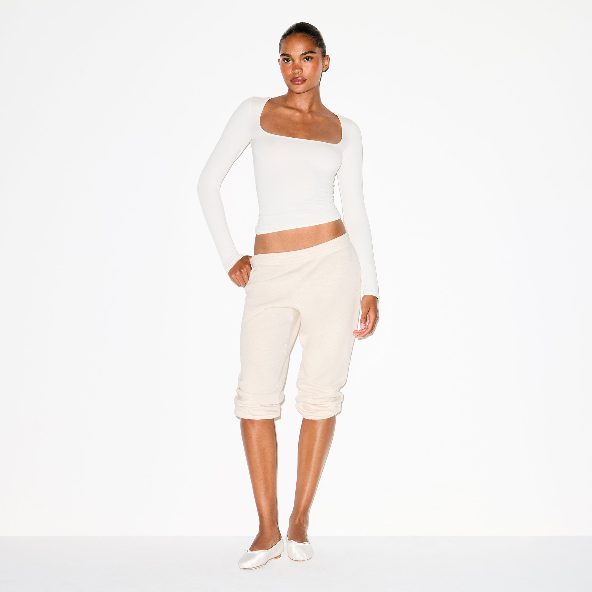 COTTON JERSEY SCOOP NECK LONG SLEEVE TOP | MARBLE