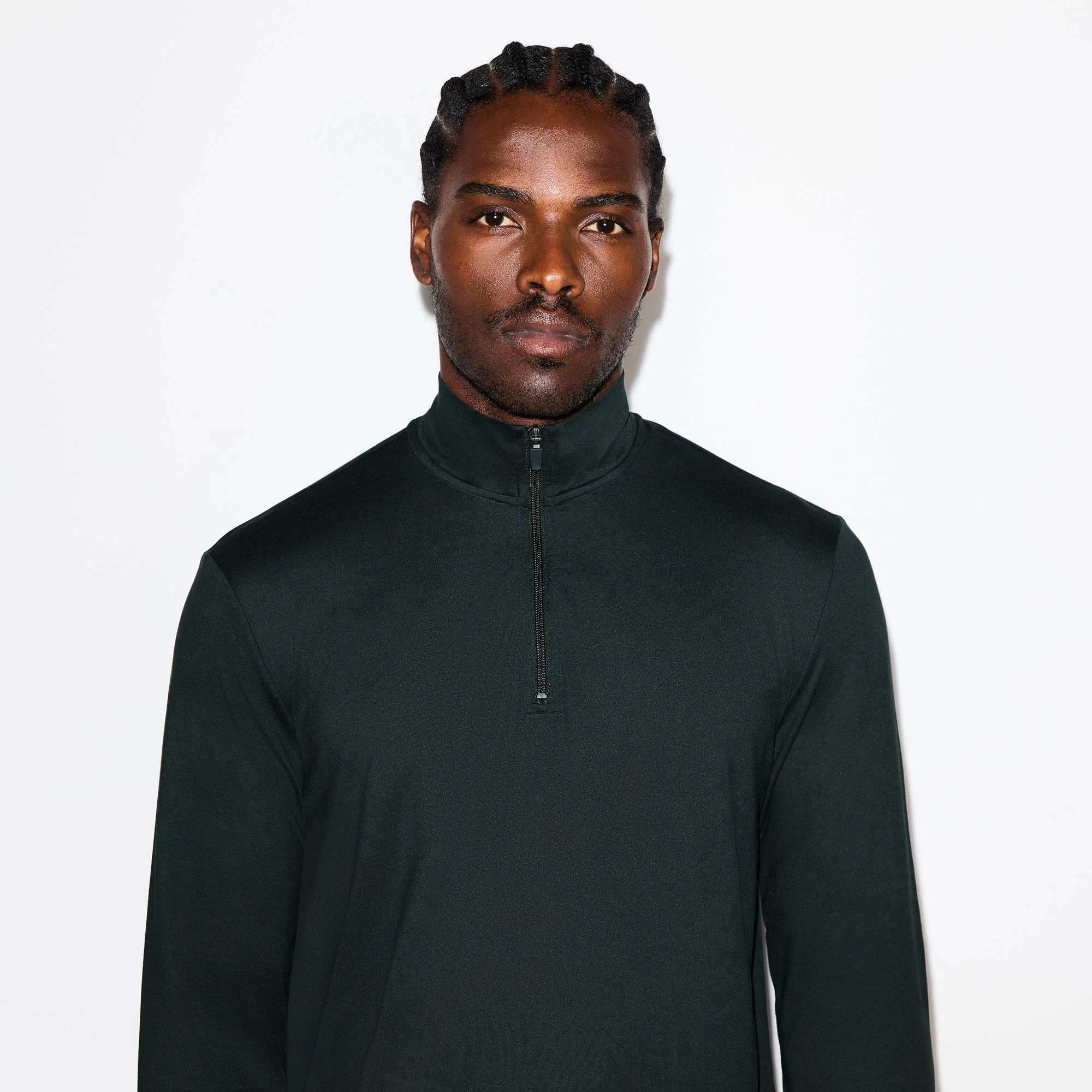OUTDOOR JERSEY MENS HALF ZIP TOP | TINT ON A MODEL SIDE VIEW @ | FOCUS: 0.0, 1.0, 0.9