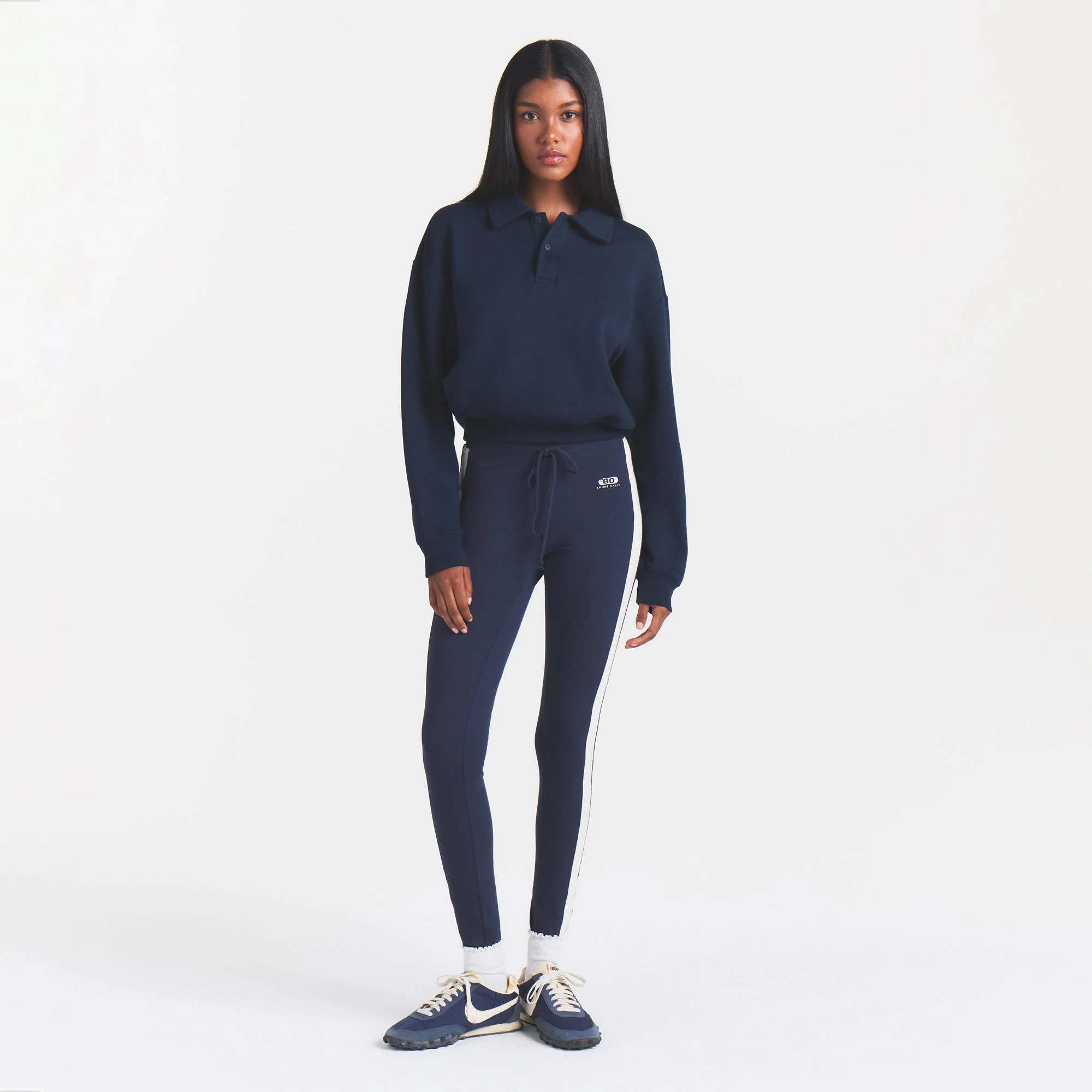 COTTON FLEECE POLO SWEATSHIRT | NAVY ON A MODEL FRONT VIEW @ | FOCUS: 0.0, 1.0, 0.9