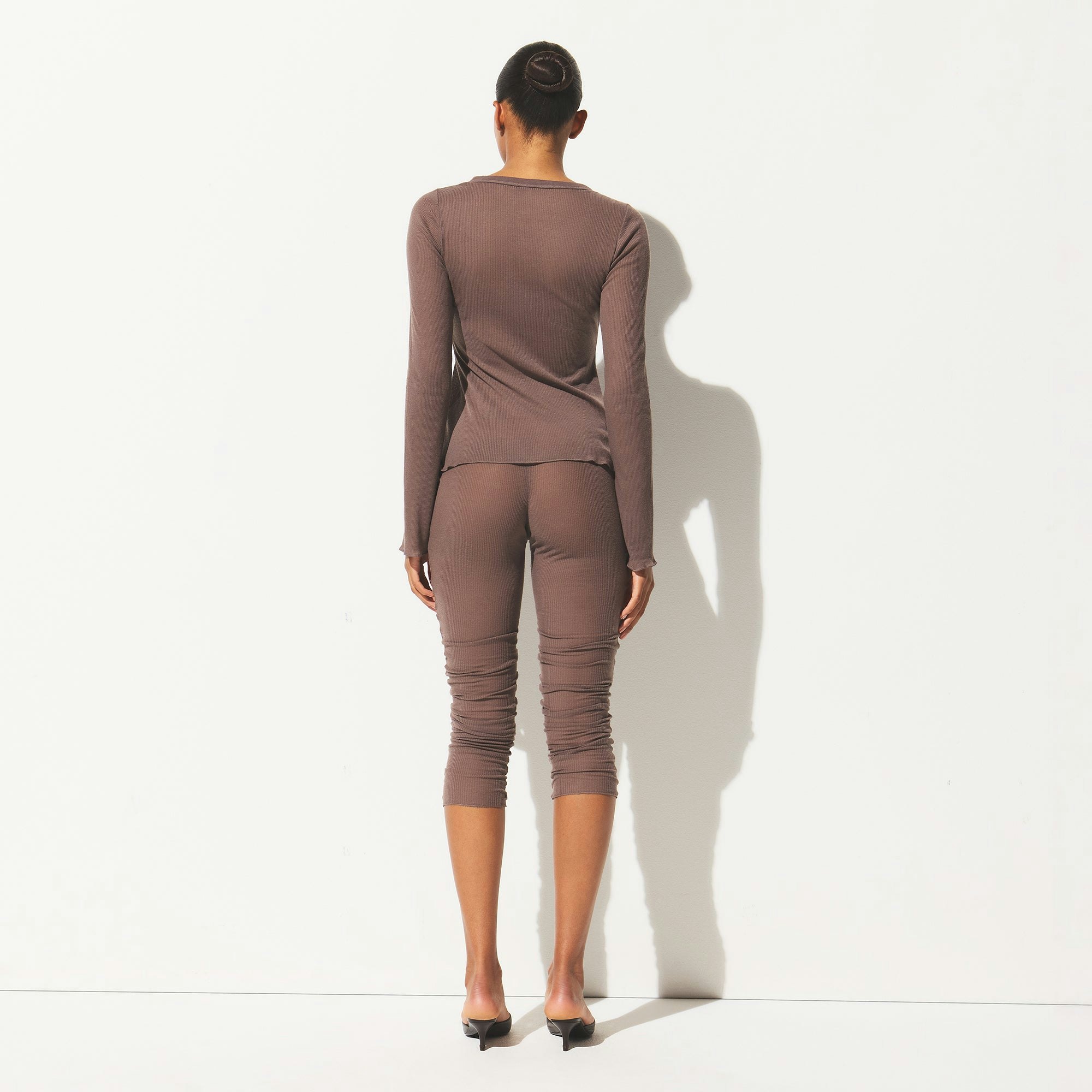 SHEER RIB LONG SLEEVE HENLEY | PEWTER ON A MODEL BACK VIEW @ | FOCUS: 0.0, 1.0, 0.9