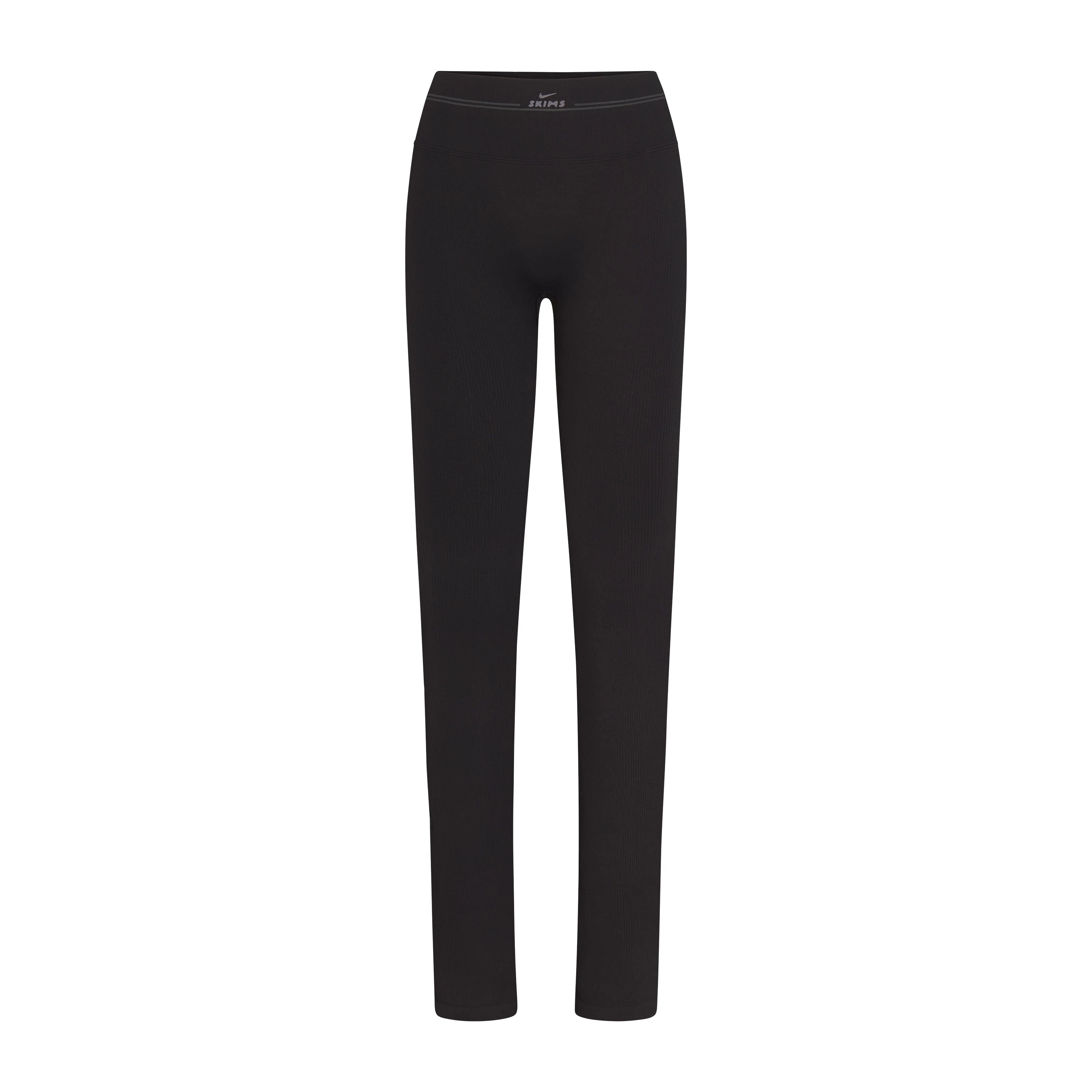 NikeSKIMS RIBBED SEAMLESS 34" STRAIGHT LEGGING | OBSIDIAN FLAT ON A WHITE BACKGROUND | FLT