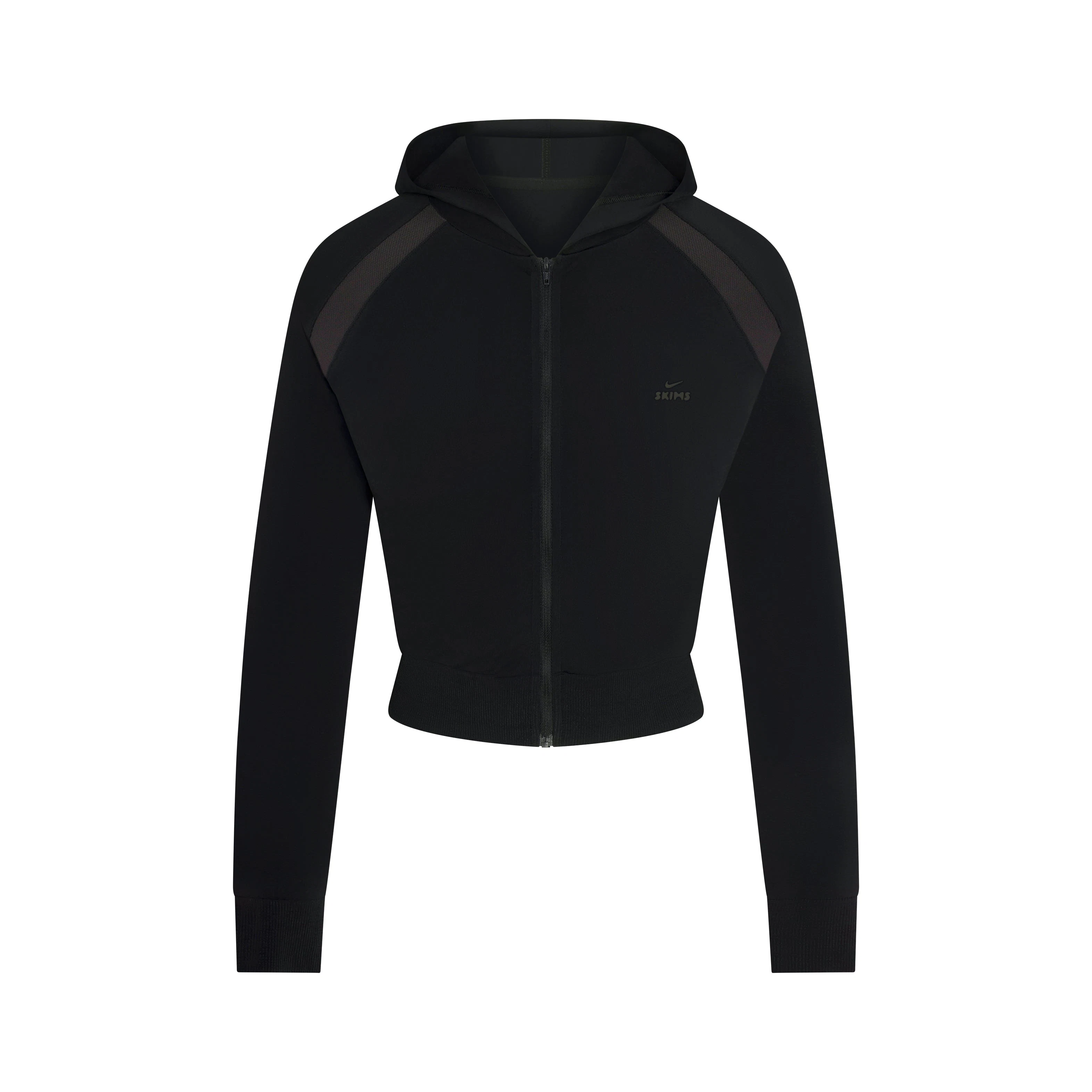 NikeSKIMS STRETCH KNIT BABY HOODIE | NSKM OBSIDIAN/NSKM IGNEOUS FLAT ON A WHITE BACKGROUND | FLT
