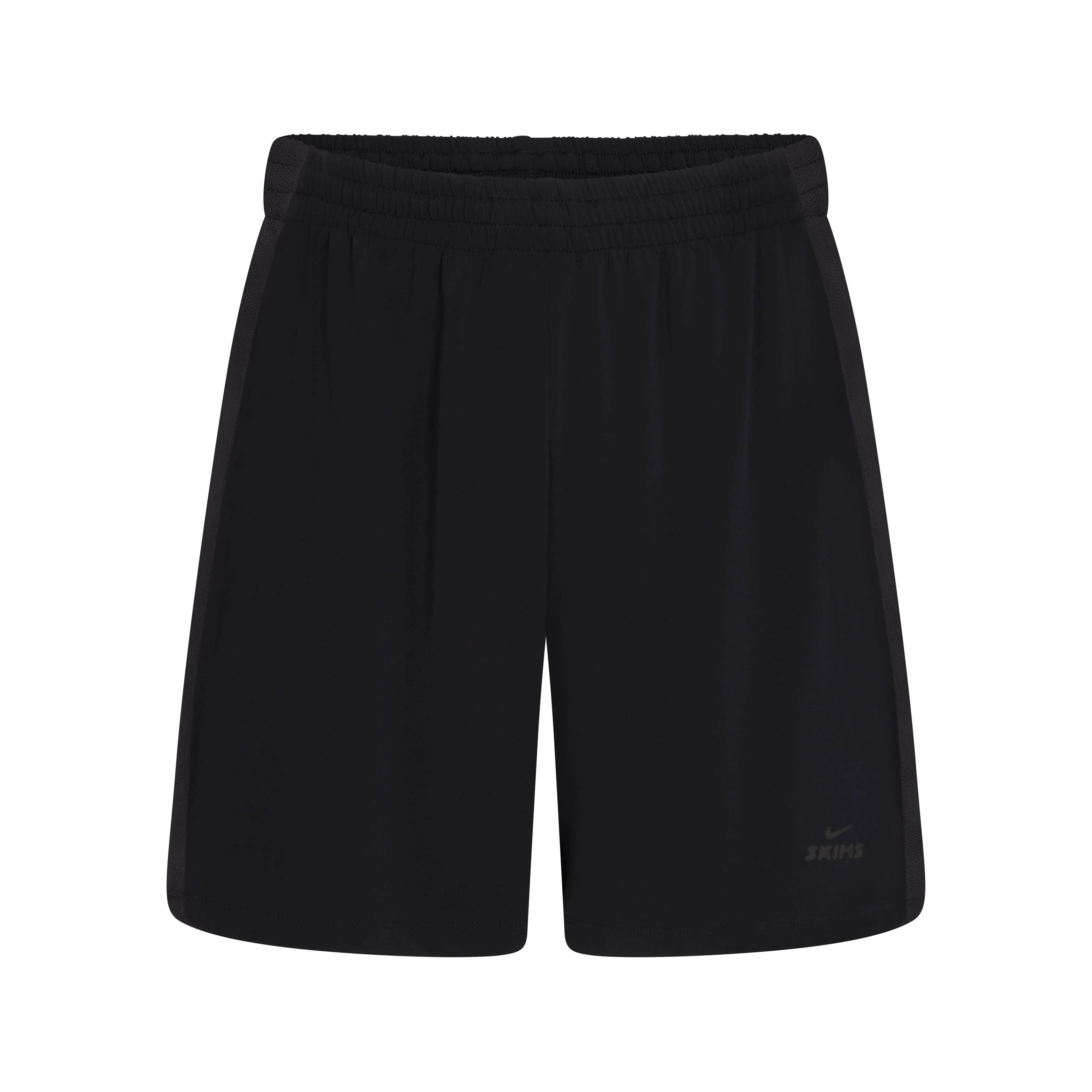NikeSKIMS STRETCH KNIT DOLPHIN SHORT | NSKM OBSIDIAN/NSKM IGNEOUS FLAT ON A WHITE BACKGROUND | FLT