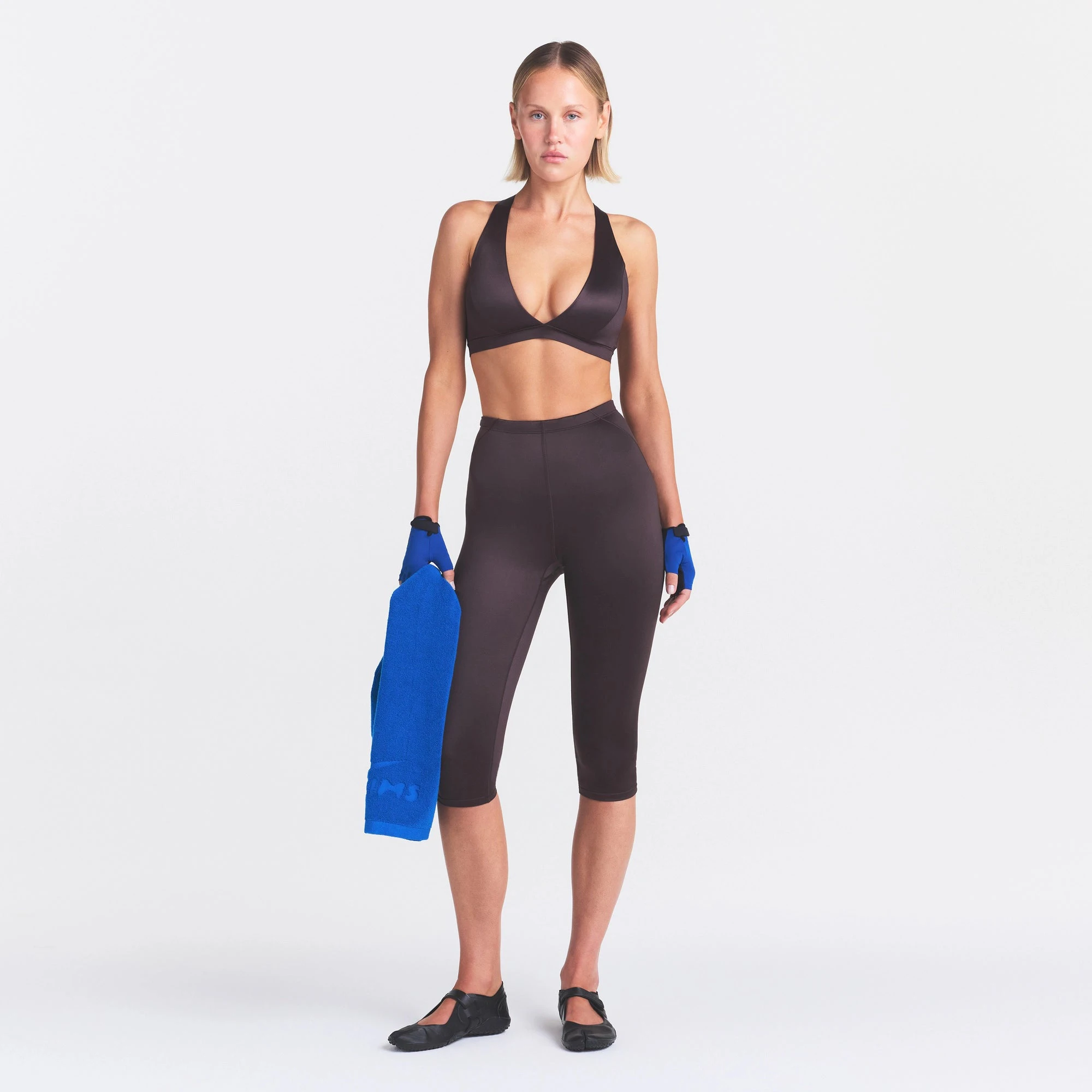 NikeSKIMS SATIN SHINE RACERBACK BRA | PHOENIX ON A MODEL FRONT VIEW @ | FOCUS: 0.0, 1.0, 0.9
