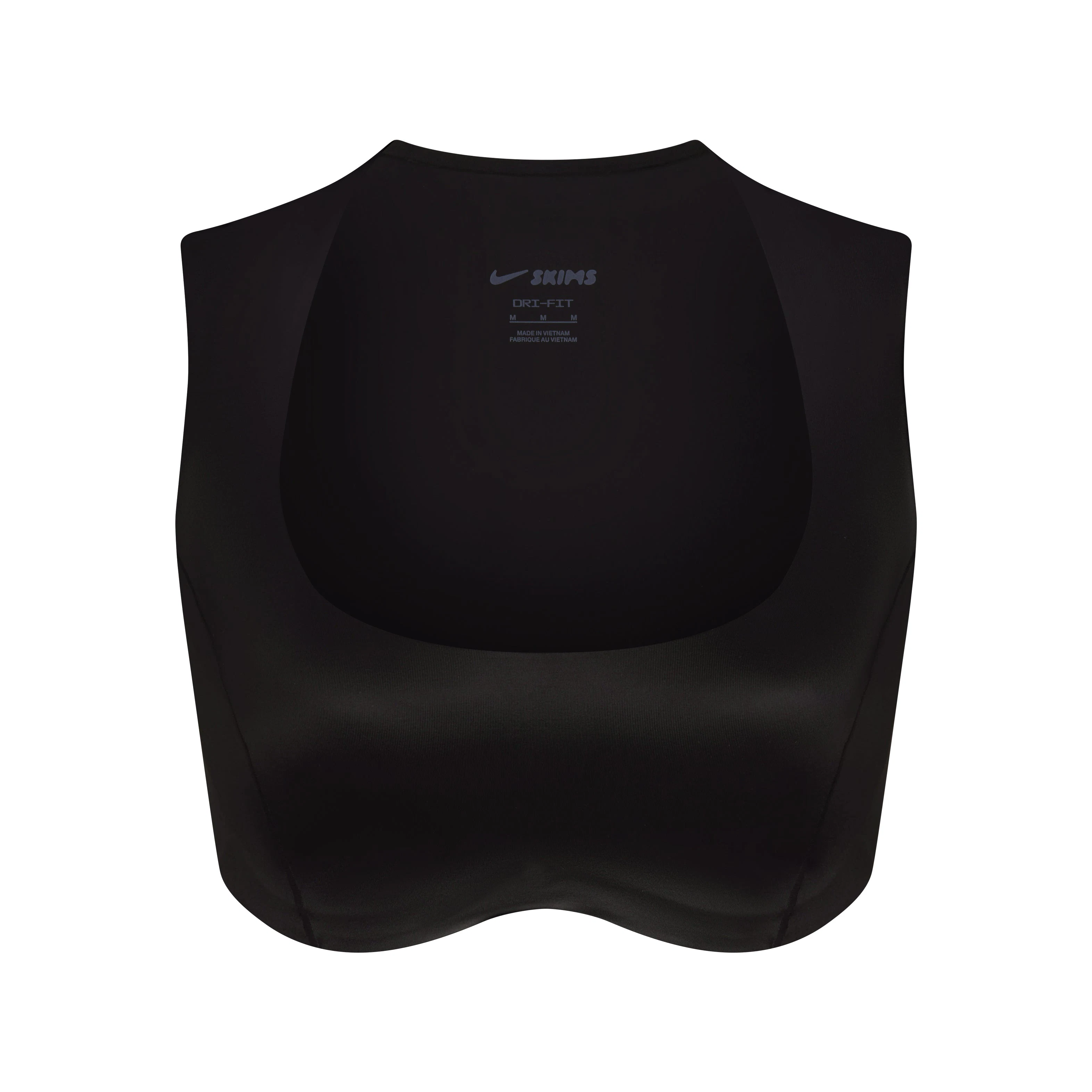 NikeSKIMS SHINE OPEN SCOOP BRA | NSKM OBSIDIAN FLAT ON A WHITE BACKGROUND | FLT