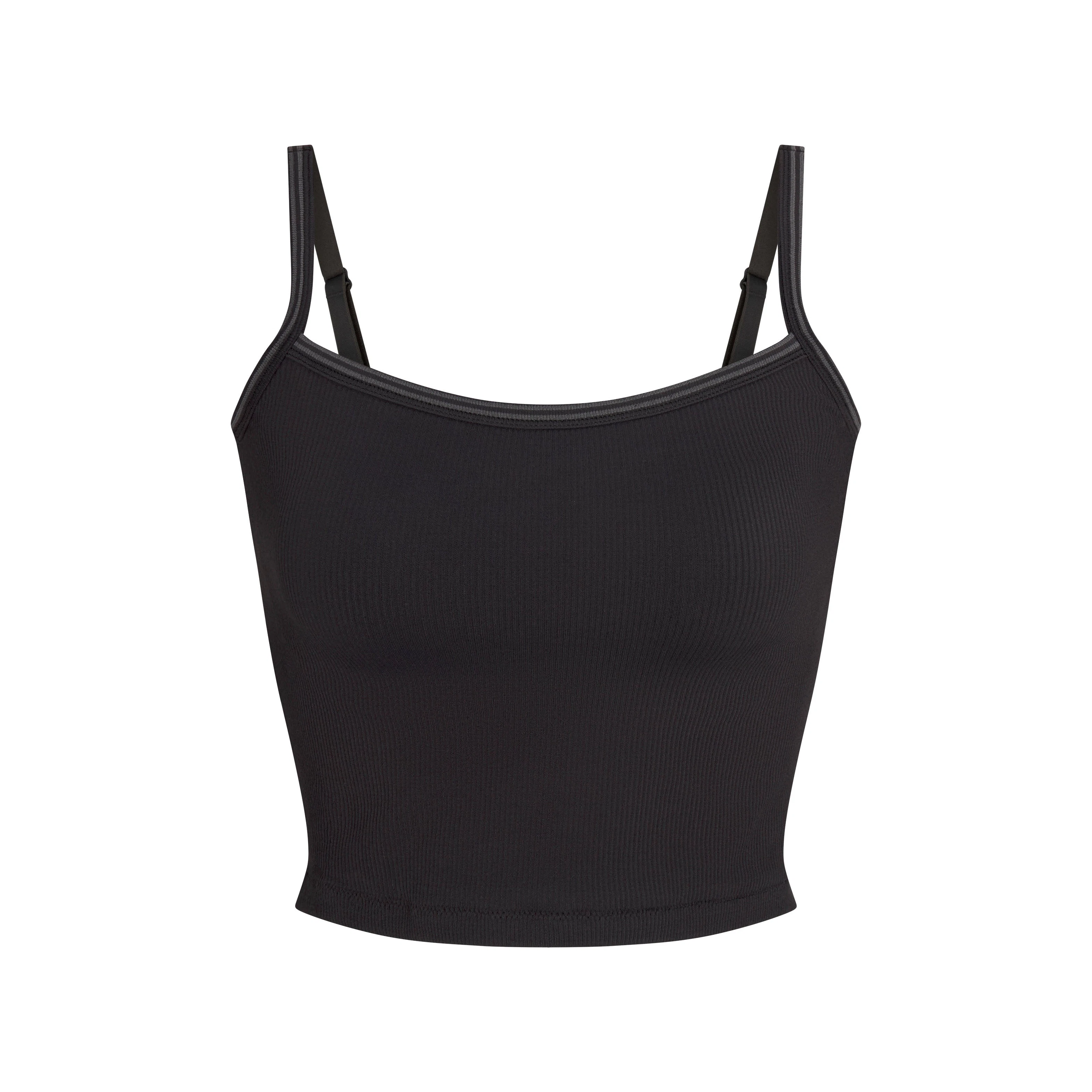 NikeSKIMS RIBBED SEAMLESS CAMI | OBSIDIAN FLAT ON A WHITE BACKGROUND | FLT
