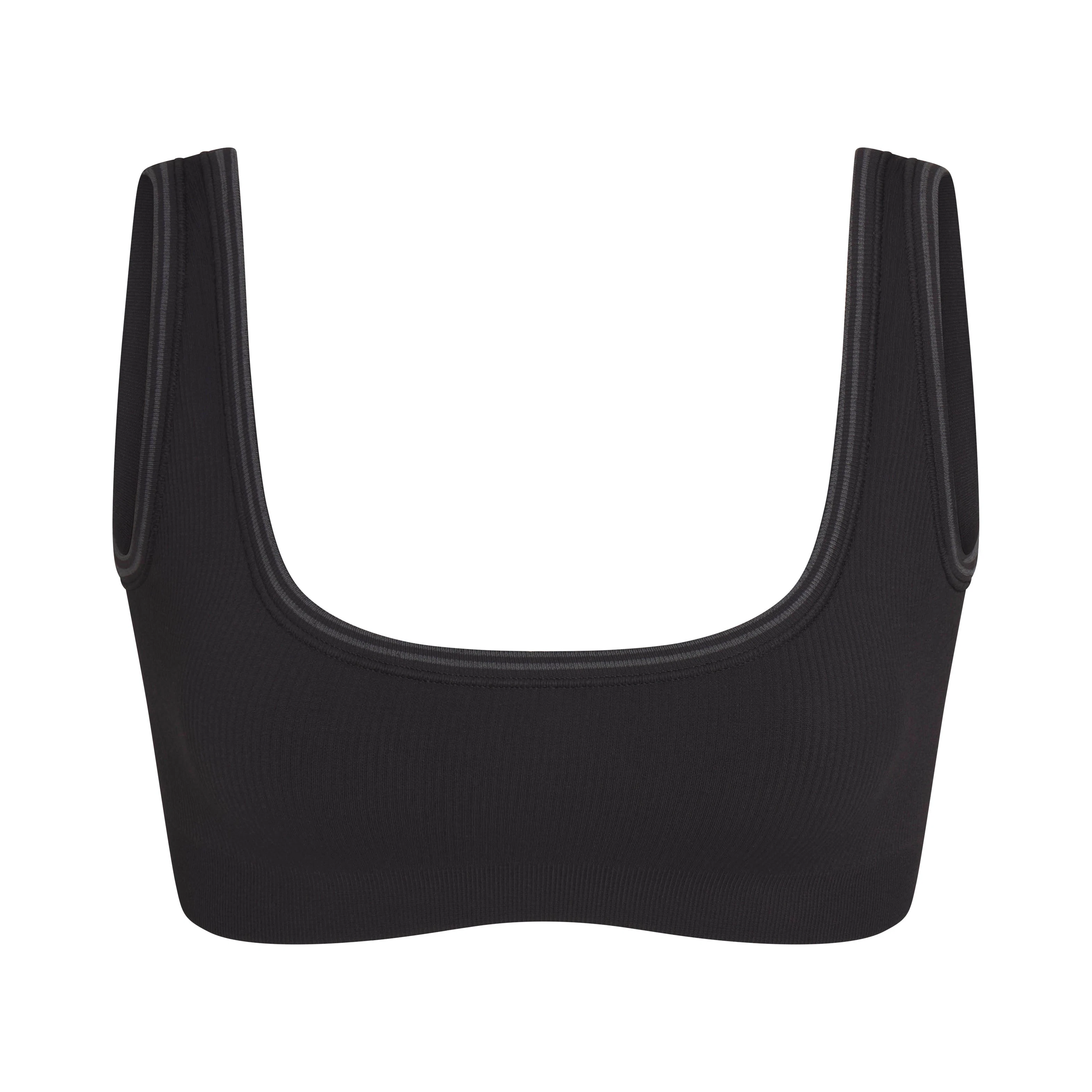 NikeSKIMS RIBBED SEAMLESS MICRO SCOOP BRA | OBSIDIAN FLAT ON A WHITE BACKGROUND | FLT