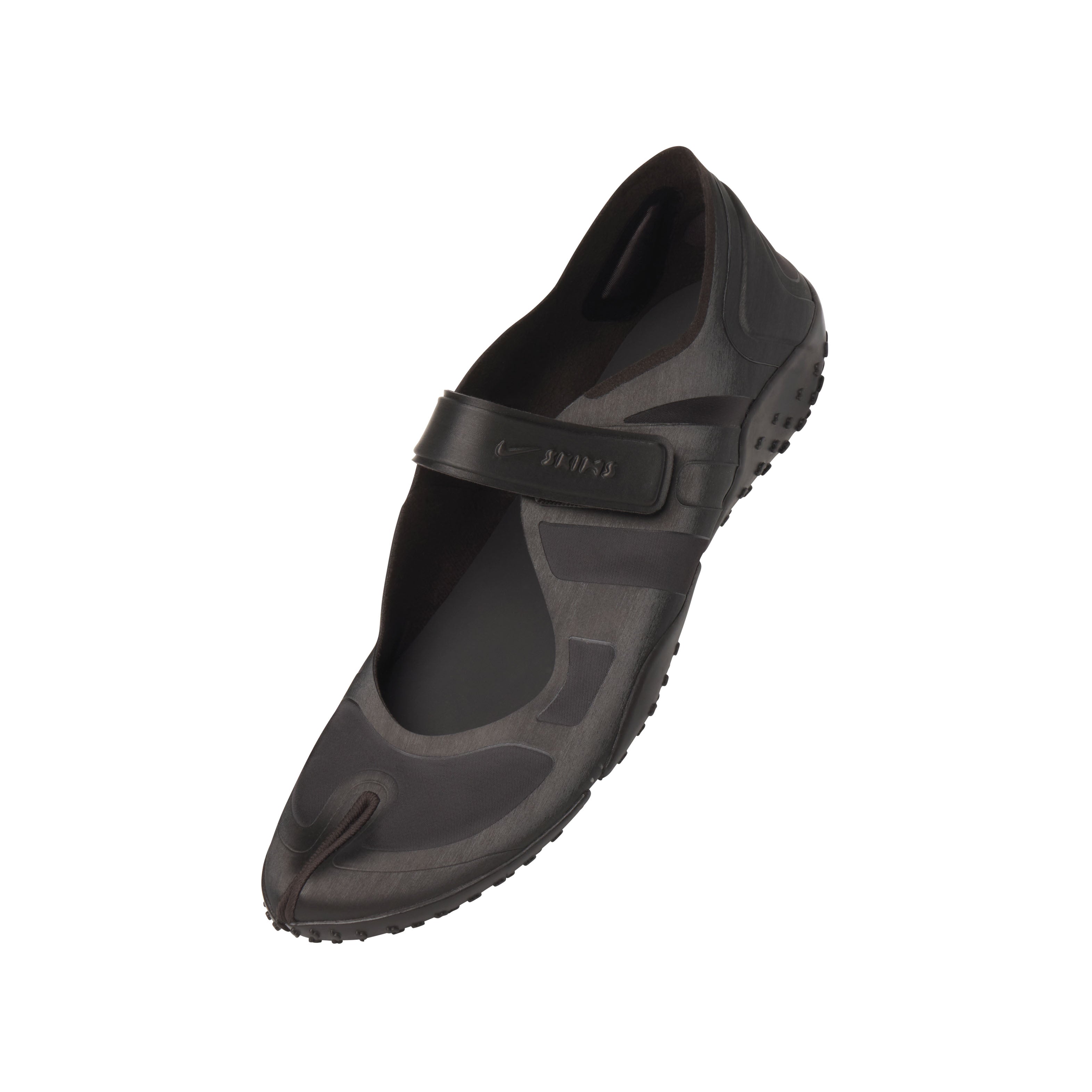NikeSKIMS FOOTWEAR RIFT SATIN | SHADOW BROWN FLAT ON A WHITE BACKGROUND | FLT