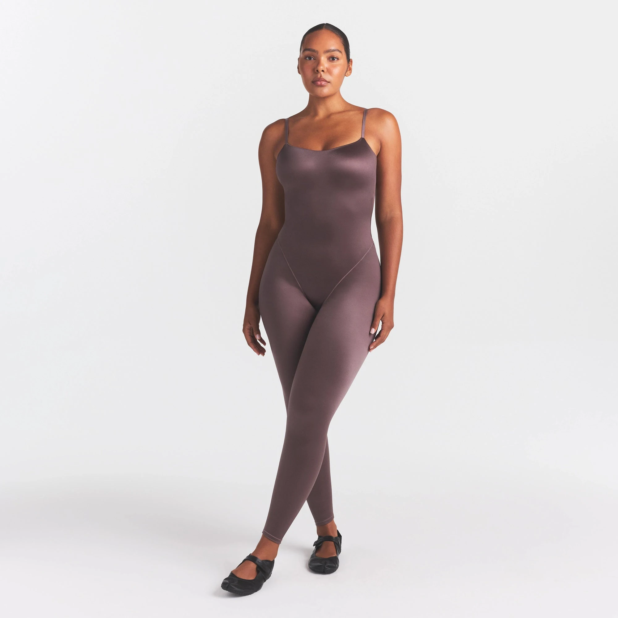 NikeSKIMS SATIN SHINE CAMI 26" ONE PIECE | RESIN ON A MODEL FRONT VIEW