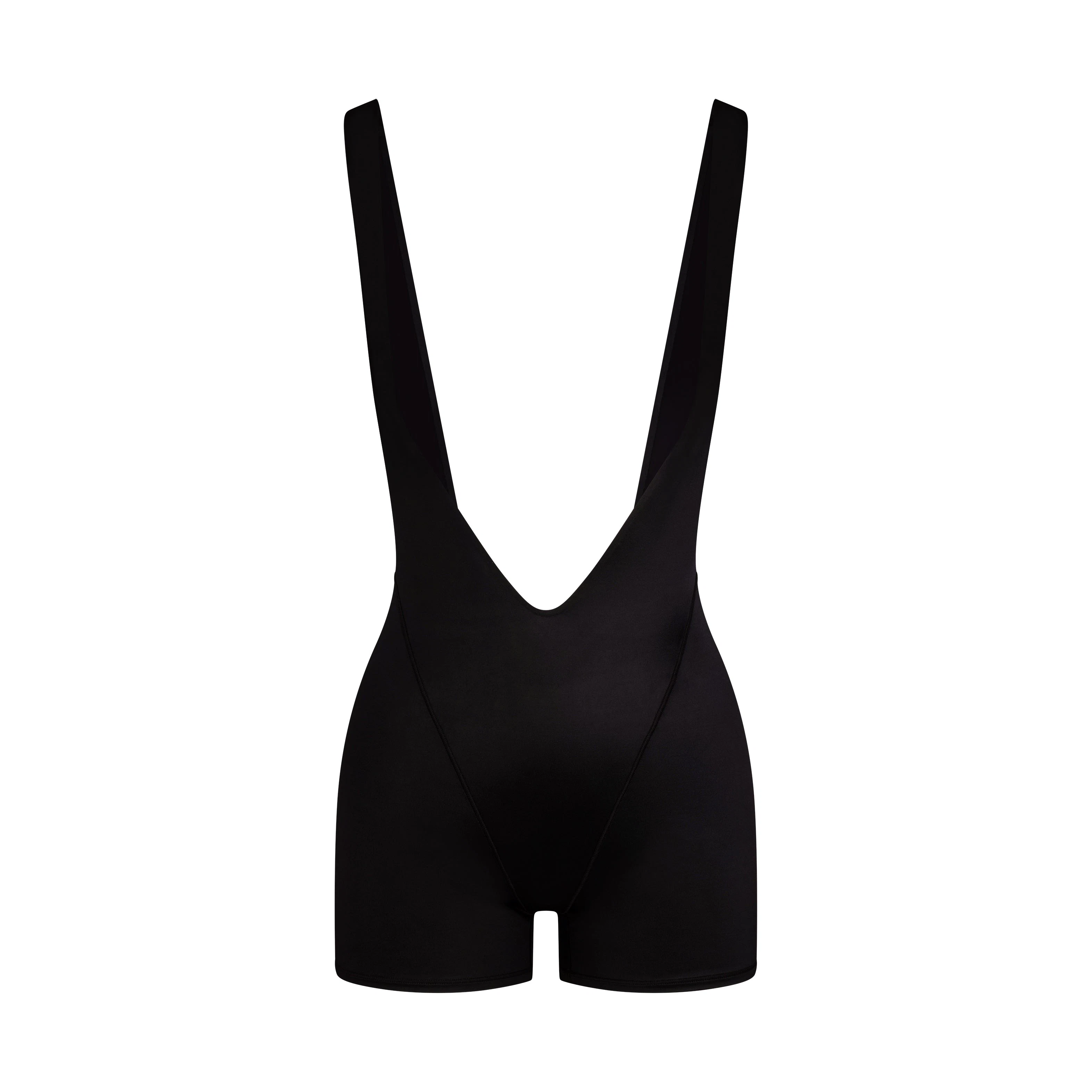 NikeSKIMS SHINE SUSPENDER 2.5 INCH ONESIE | NSKM OBSIDIAN FLAT ON A WHITE BACKGROUND | FLT