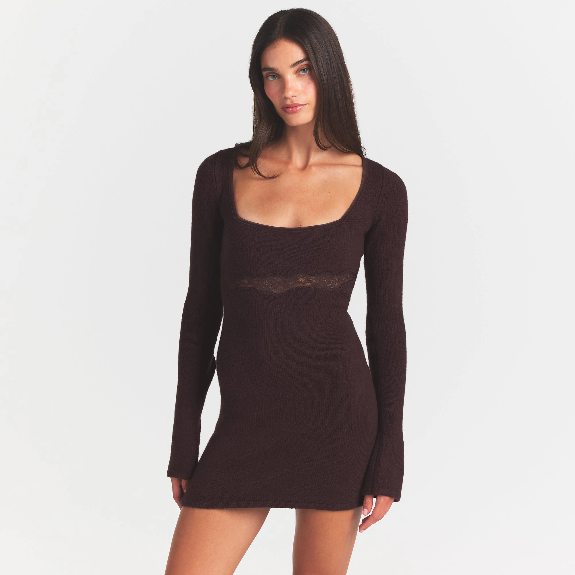 SKIMS Long Sleeve Mini Dress | Phoenix | Deep Neutral | Lace Knit | 4XL | 4X-Large | Plus Size | Women's SKIMS Long Sleeve Mini Dress | Phoenix | Deep Neutral | Lace Knit | 4XL | 4X-Large | Plus Size | Women's