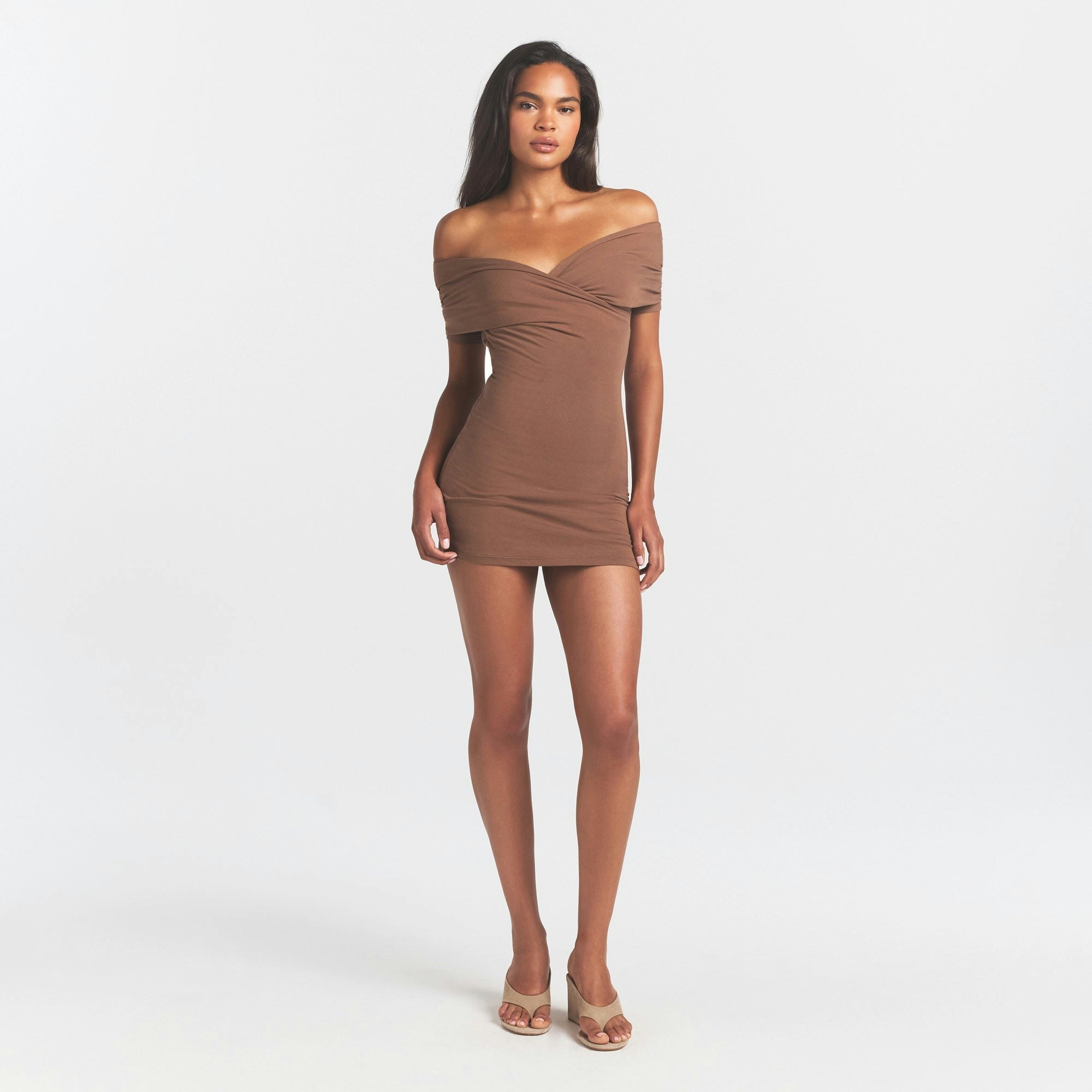 COTTON JERSEY WRAP MINI DRESS | JASPER ON A MODEL FRONT VIEW @ | FOCUS: 0.0, 1.0, 0.9