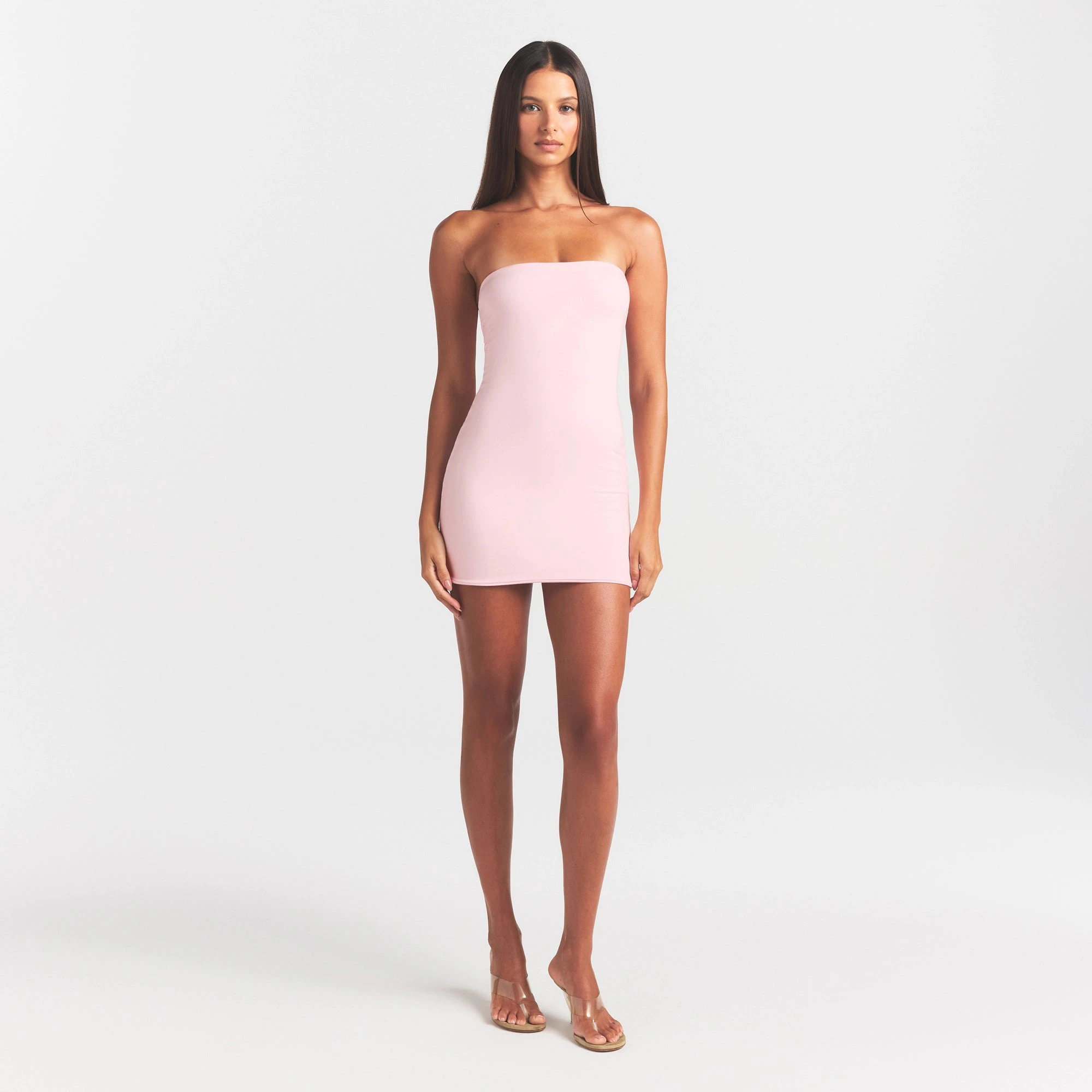COTTON JERSEY MINI TUBE DRESS | CHERRY BLOSSOM ON A MODEL FRONT VIEW @ | FOCUS: 0.0, 1.0, 0.9