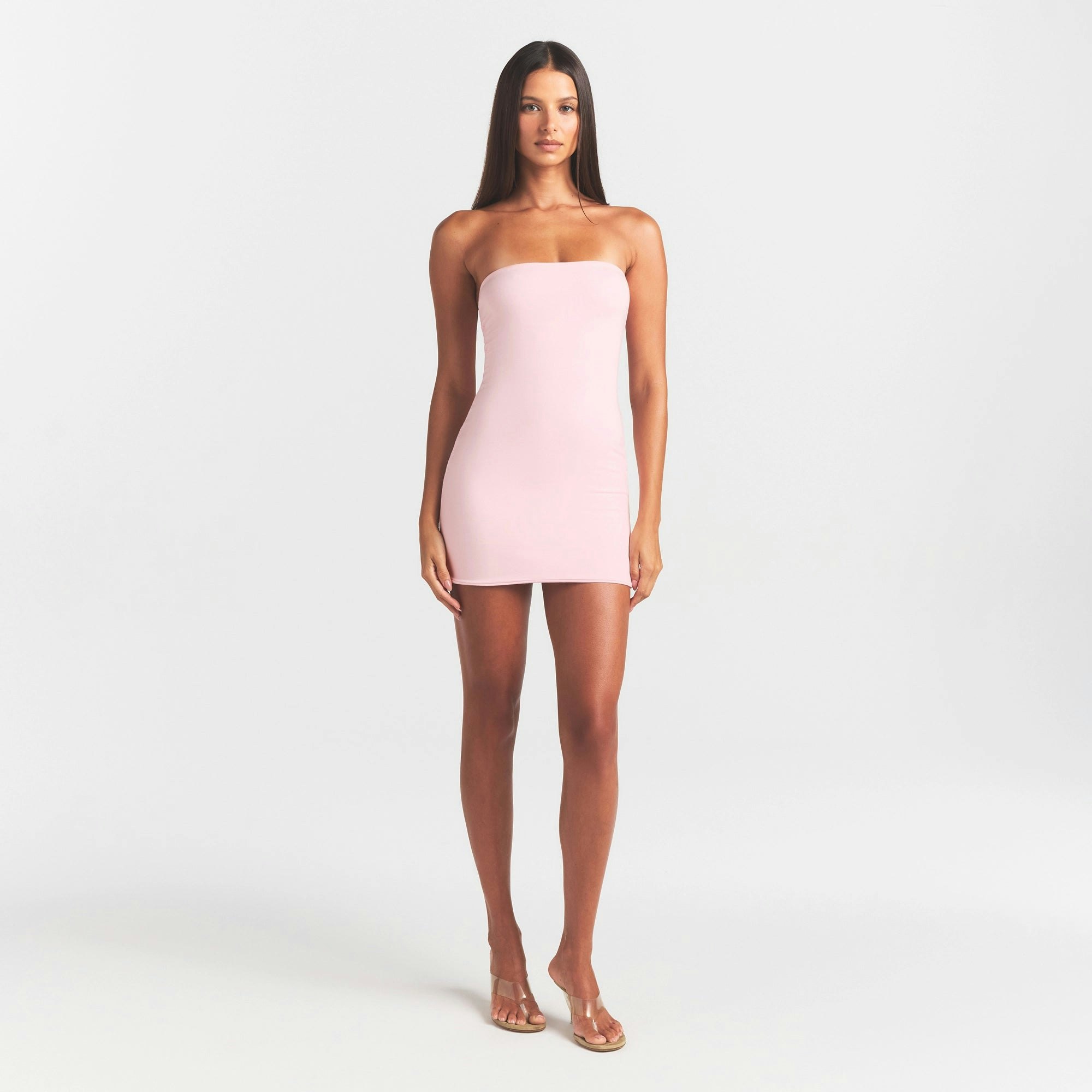 COTTON JERSEY MINI TUBE DRESS | CHERRY BLOSSOM ON A MODEL FRONT VIEW @ | FOCUS: 0.0, 1.0, 0.9