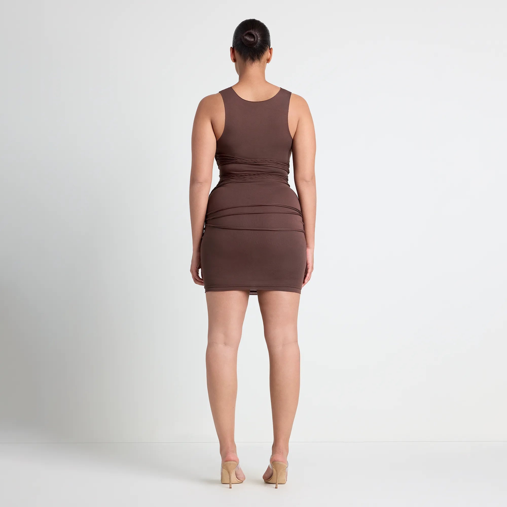 VETTESE X SKIMS SMOOTH LAYERS TANK DRESS | COCOA & LAYS FLAT ON A WHITE BACKGROUND | FOCUS: 0.0, 1.0, 0.9