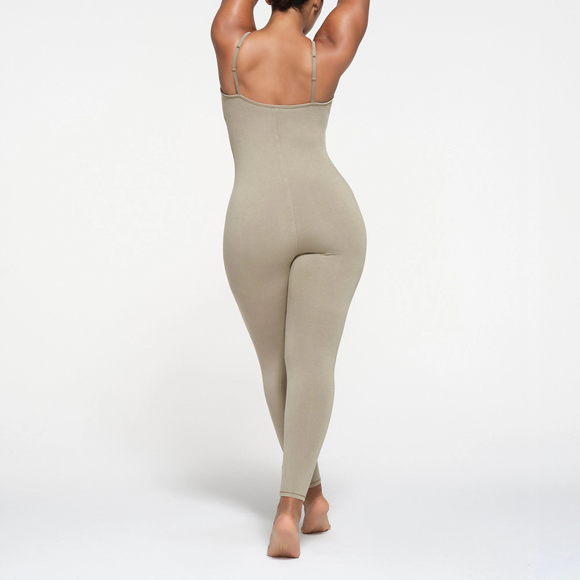 OUTDOOR CAMI CATSUIT | TAUPE ON A MODEL BACK VIEW