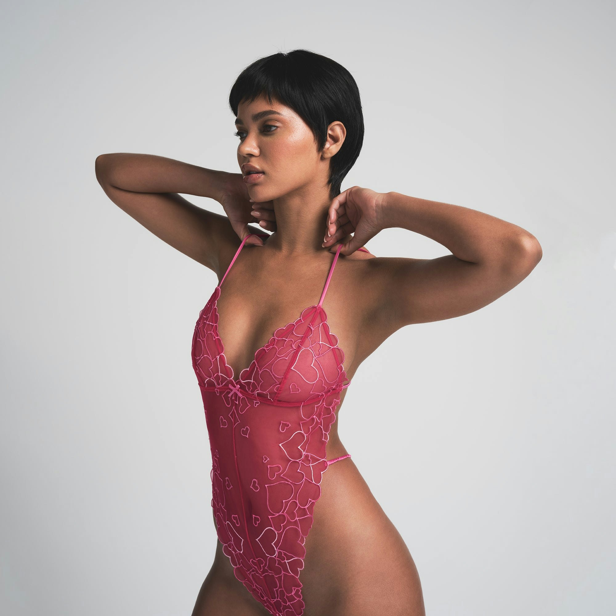 EMBROIDERED TULLE TEDDY | PUNCH ON A MODEL SIDE VIEW | FOCUS: 0.0, 1.0, 0.9