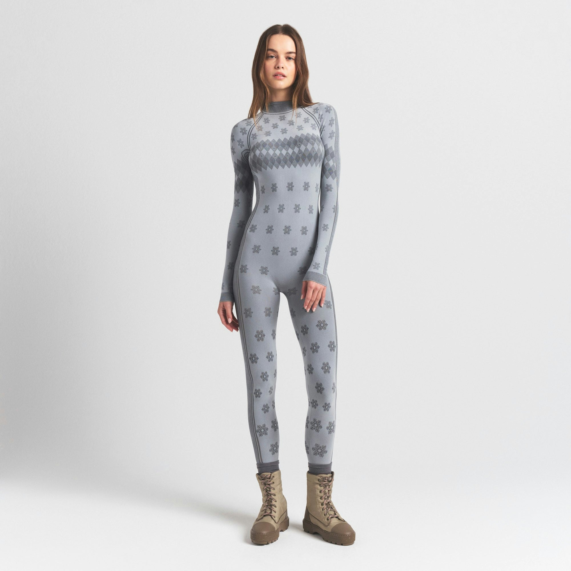 SKIMS FIRST LAYERS TURTLENECK CATSUIT | MIRROR WINTER FAIR ISLE ON A MODEL FRONT VIEW @ | FOCUS: 0.0, 1.0, 0.9