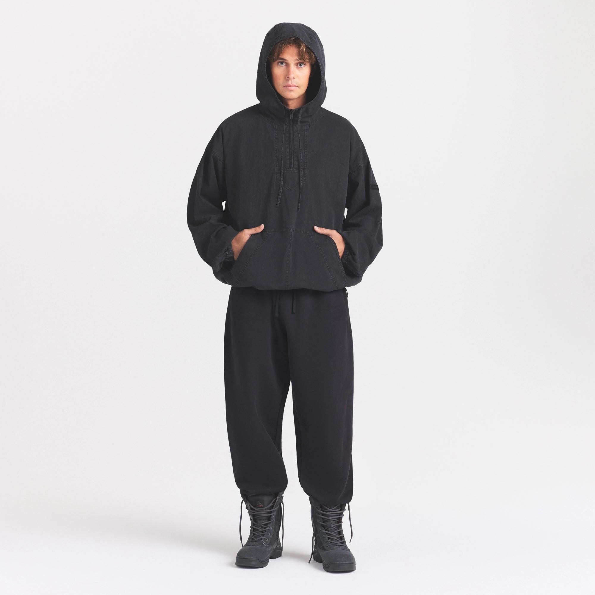 WOVEN MENS ANORAK | ONYX ON A MODEL FRONT VIEW @ | FOCUS: 0.0, 1.0, 0.9