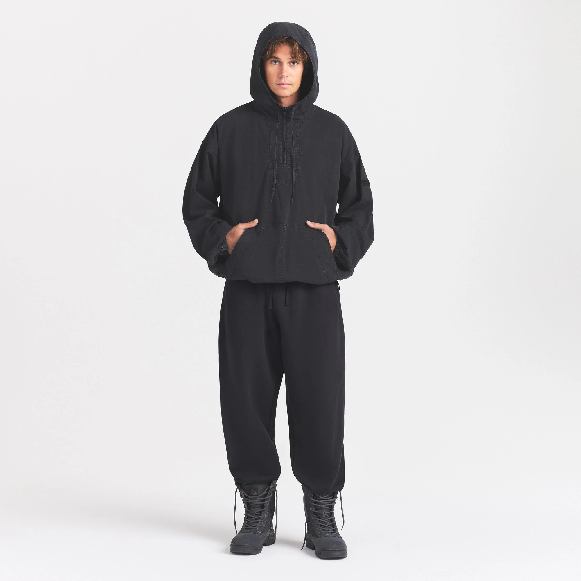 WOVEN MENS ANORAK | ONYX ON A MODEL FRONT VIEW @ | FOCUS: 0.0, 1.0, 0.9