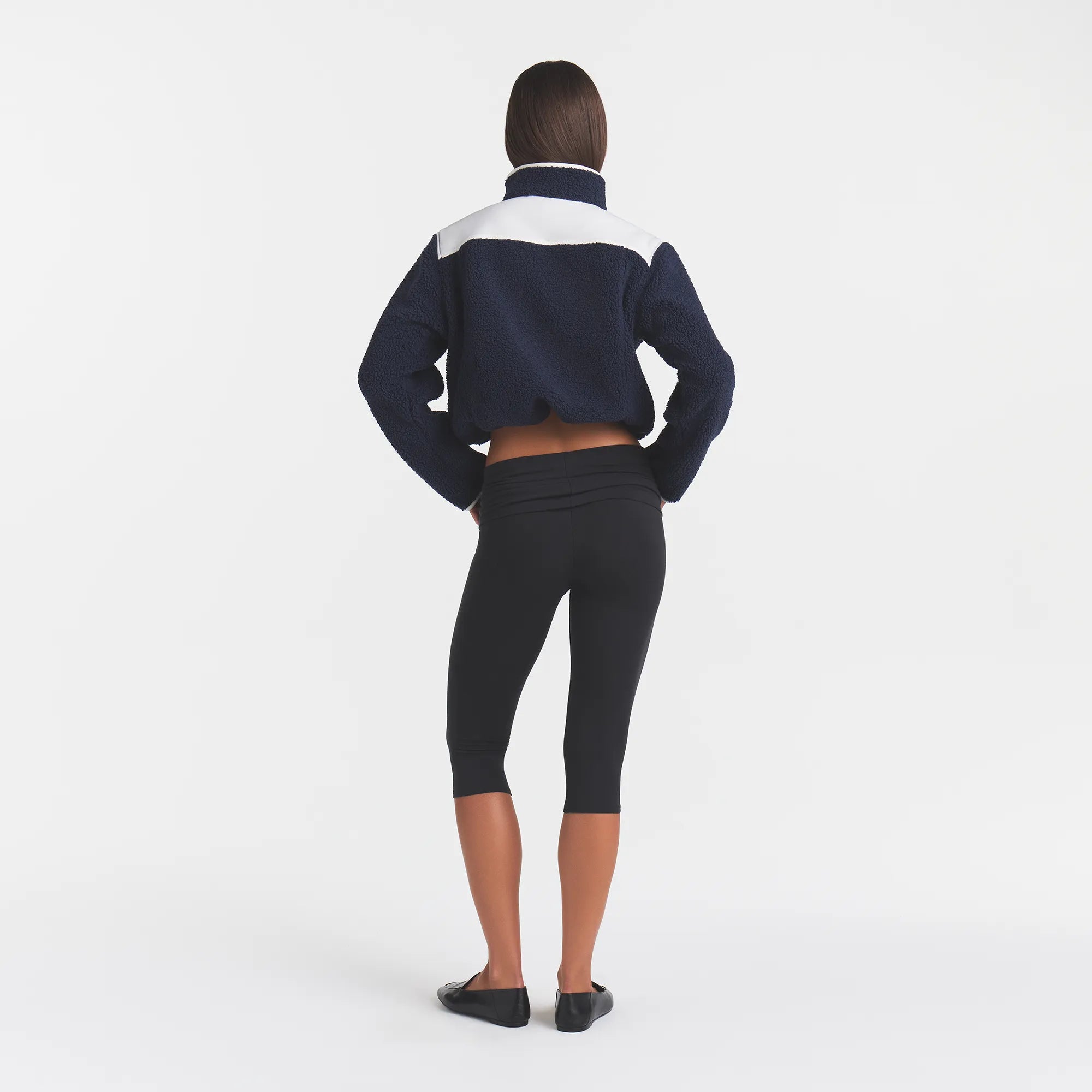 TEDDY BOXY ZIP UP JACKET | NAVY ON A MODEL | FOCUS: 0.0, 1.0, 0.9